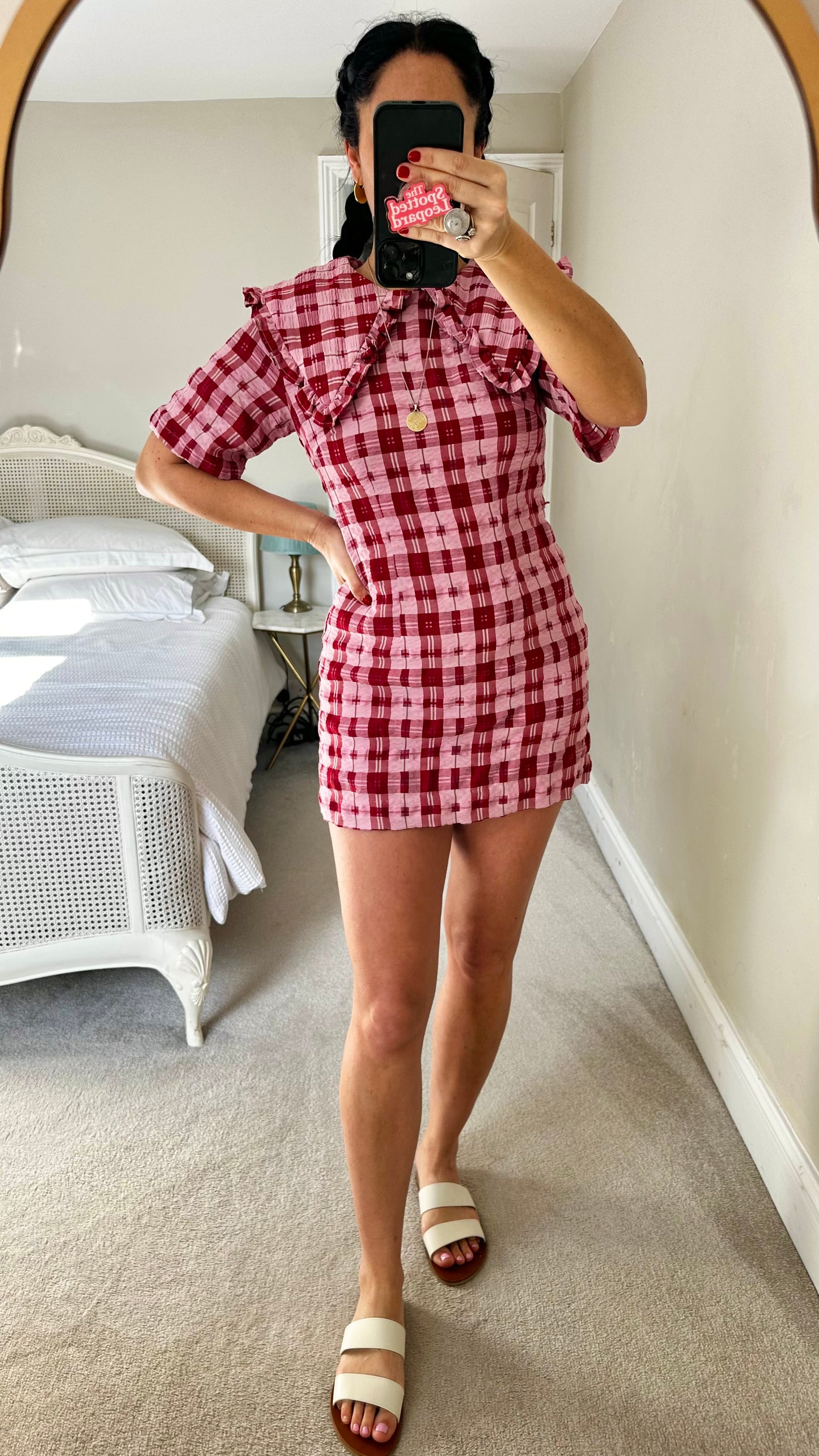 Ghosphell pink red gingham check mini dress small UK 8 petite