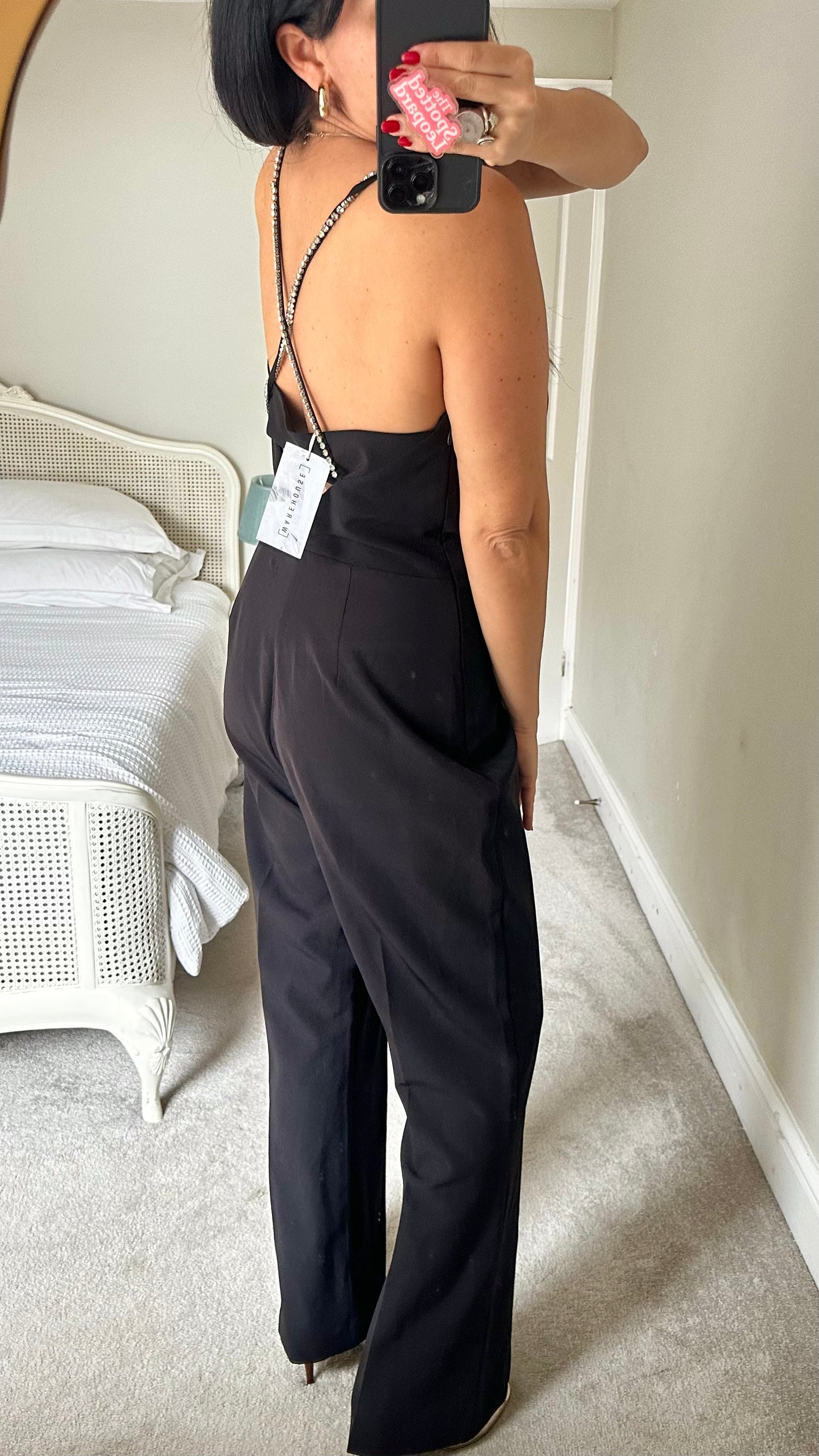 Warehouse black diamanté event jumpsuit playsuit extra large UK 14 new bnwt XMS25