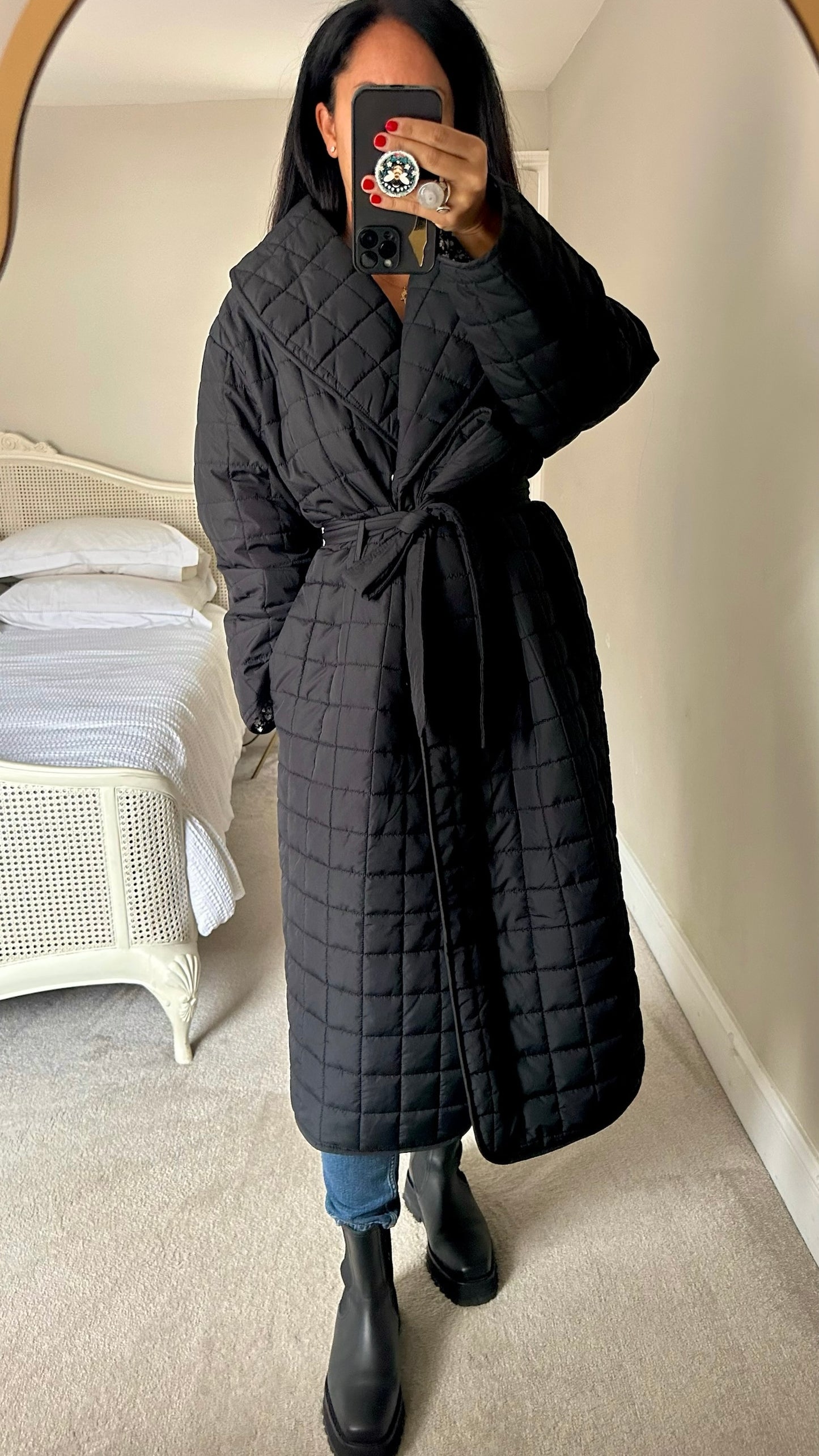 Nobody's child black square quilted long line puffer coat large UK 12-14 vgc w25