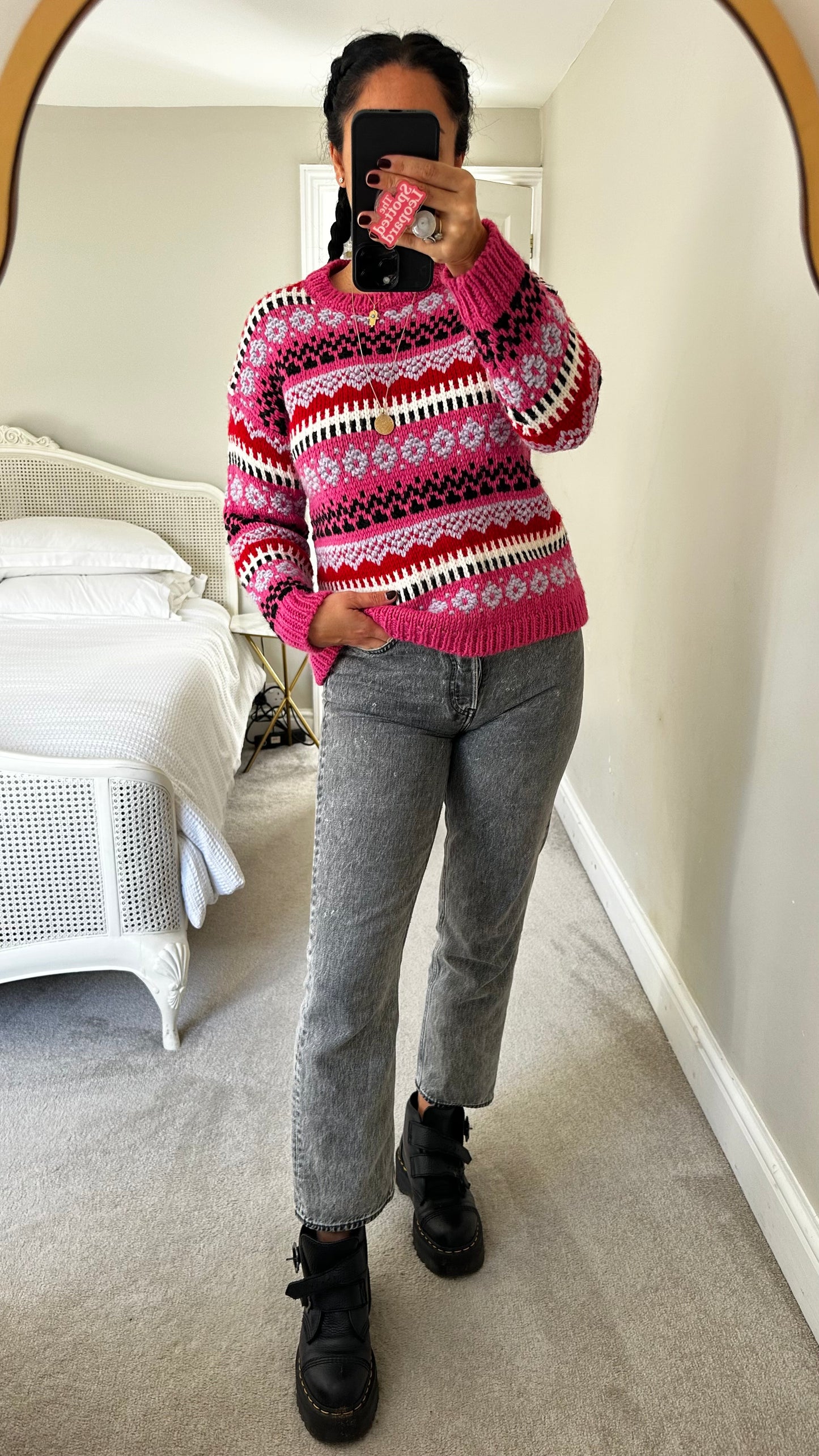 CocoGio pink black wool blend chunky knitted jumper small medium UK 8-10 vgc