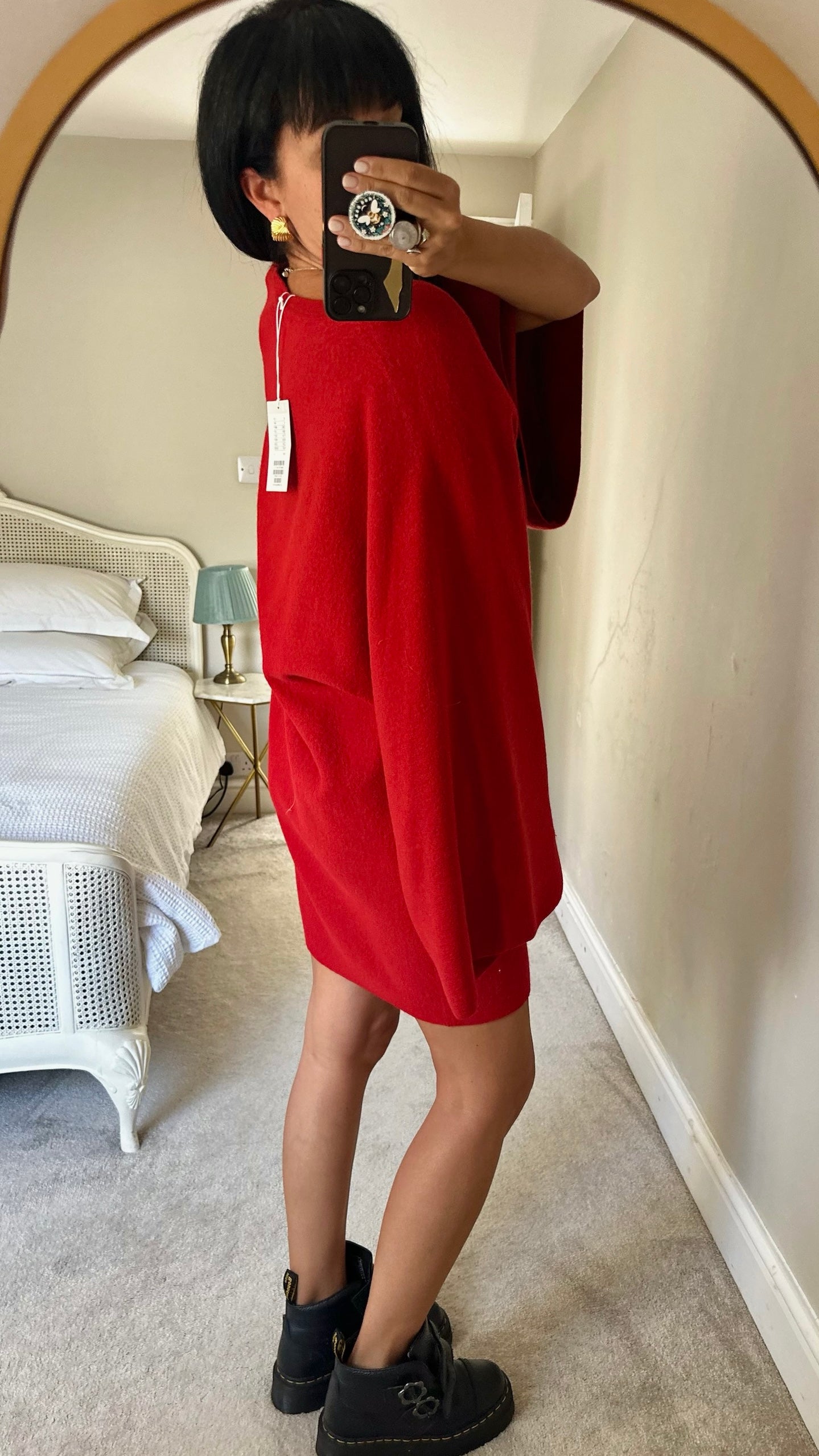 Cos bright red oversize sleeve pure wool knitted jumper mini dress extra large XL UK 14-16 BNWT