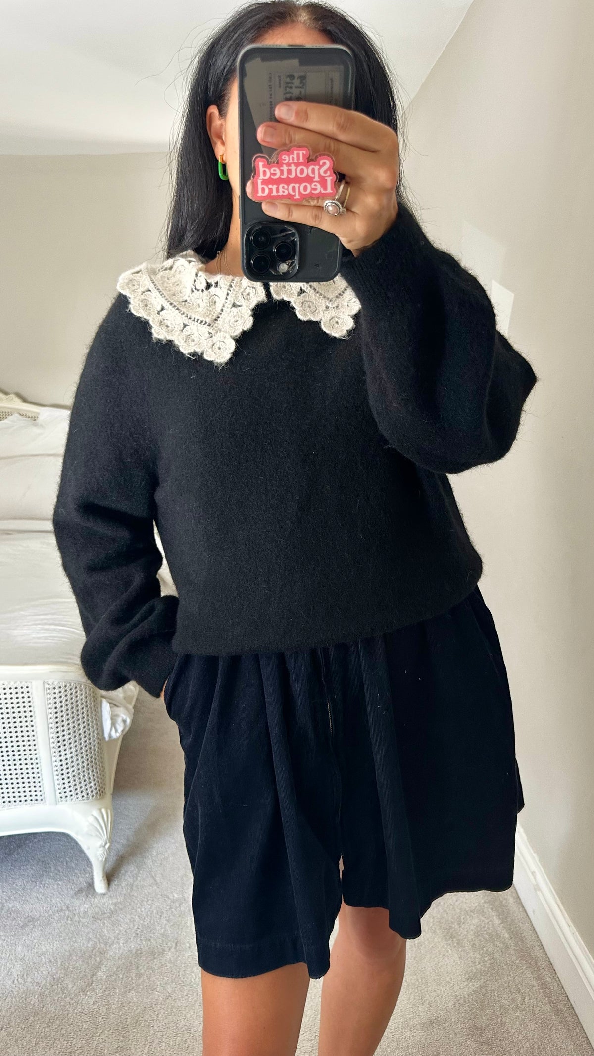 & other stories black cream lace collar knitted jumper alpaca wool large UK 14-16 vgc