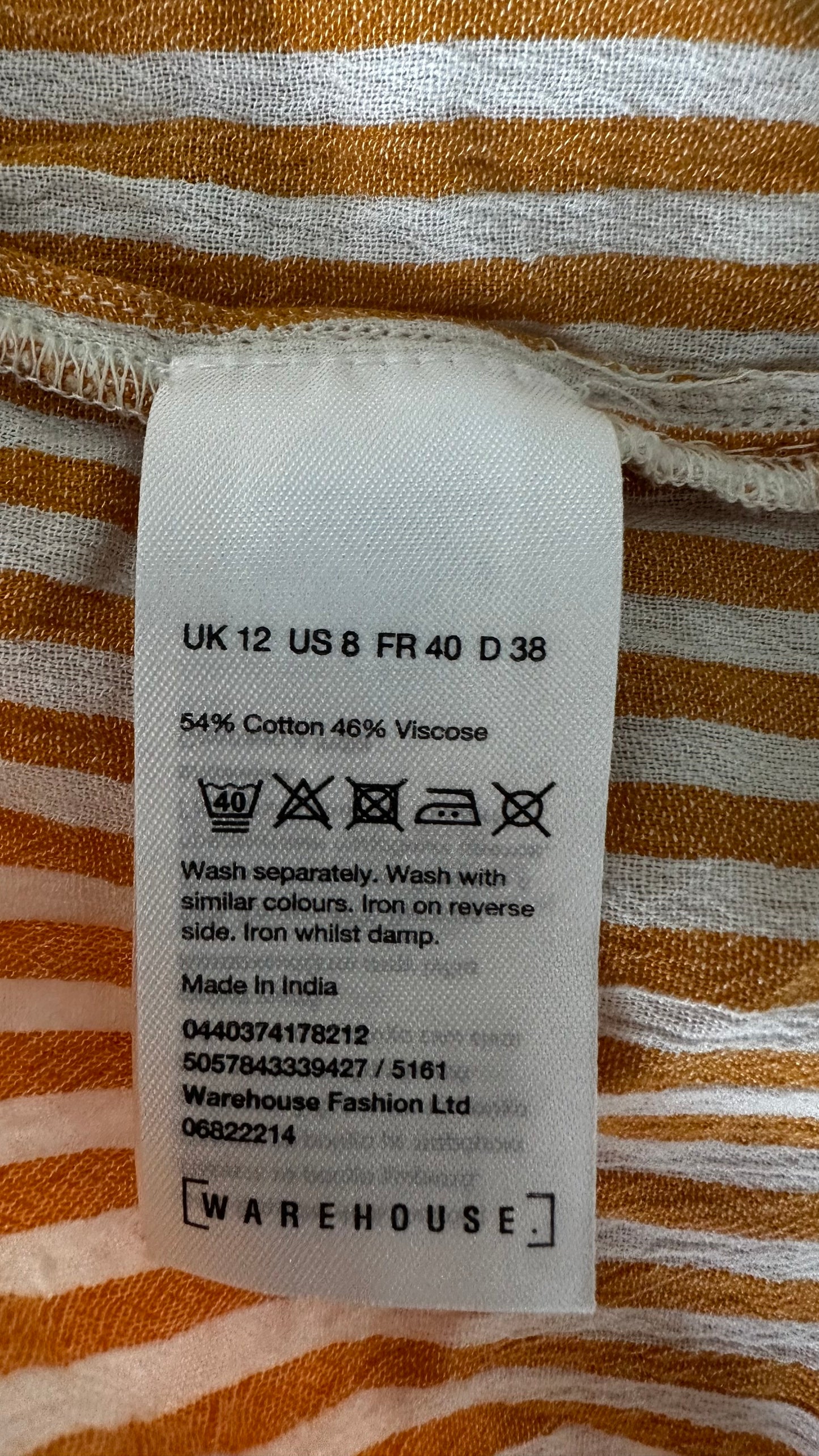 Warehouse orange white stripe midi long maxi dress medium UK 12-14 vgc