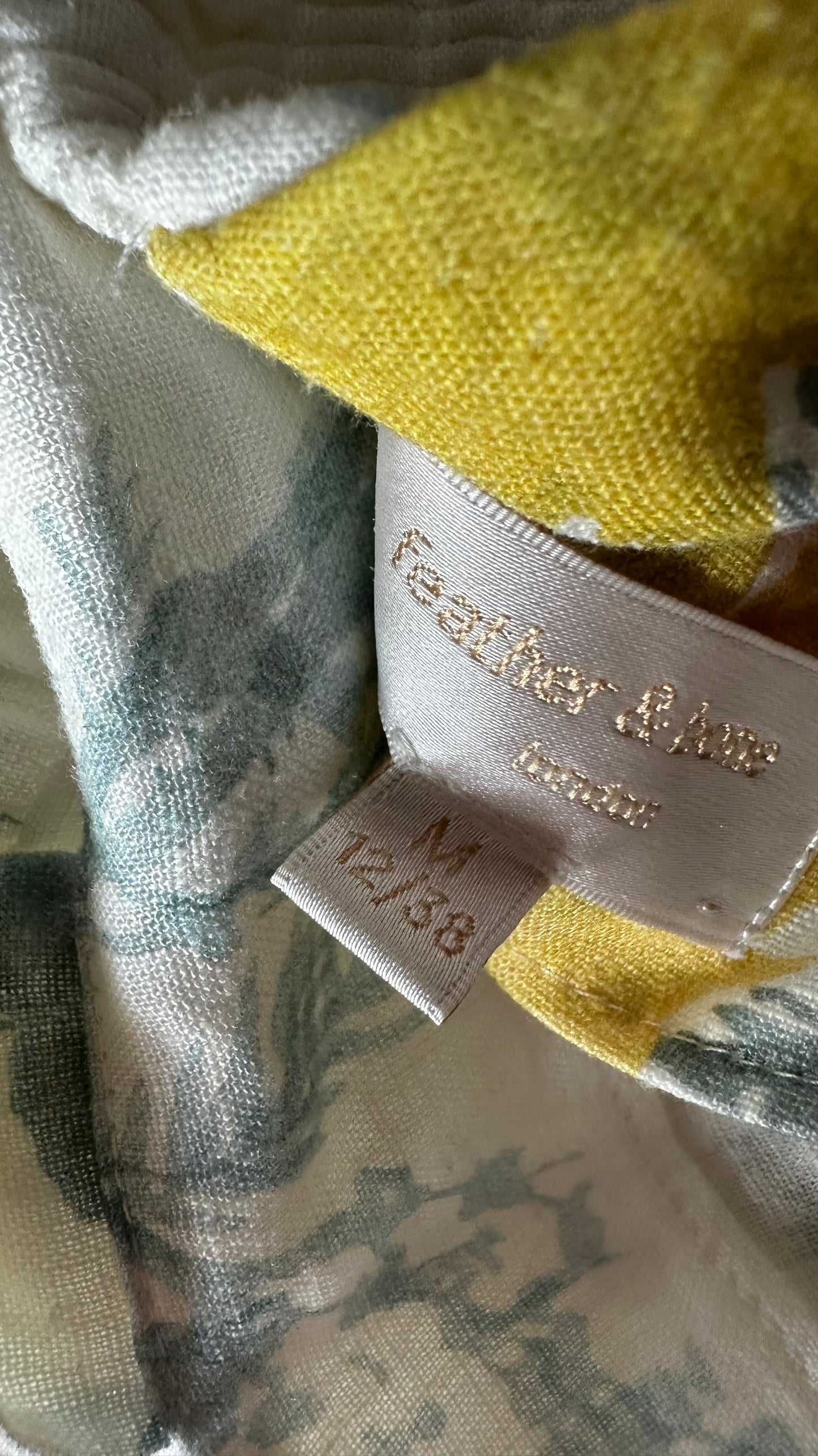 Feather & Bone @ Anthropologie white yellow tiered linen holiday dress medium UK 12-14 vgc