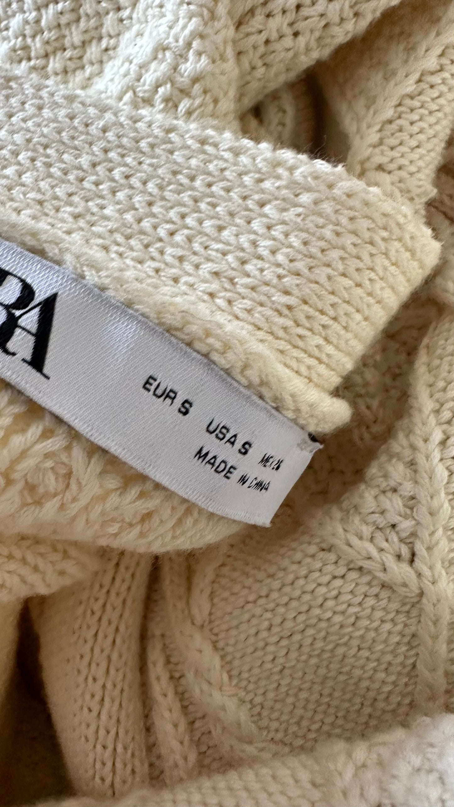 Zara cream cable knit longline cardigan medium UK 10-12 vgc