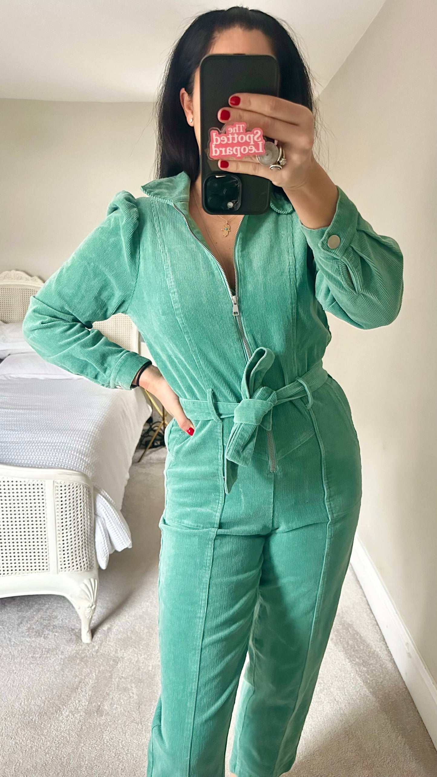 Oliver Bonas sage green corduroy jumpsuit boiler suit playsuit small UK 8