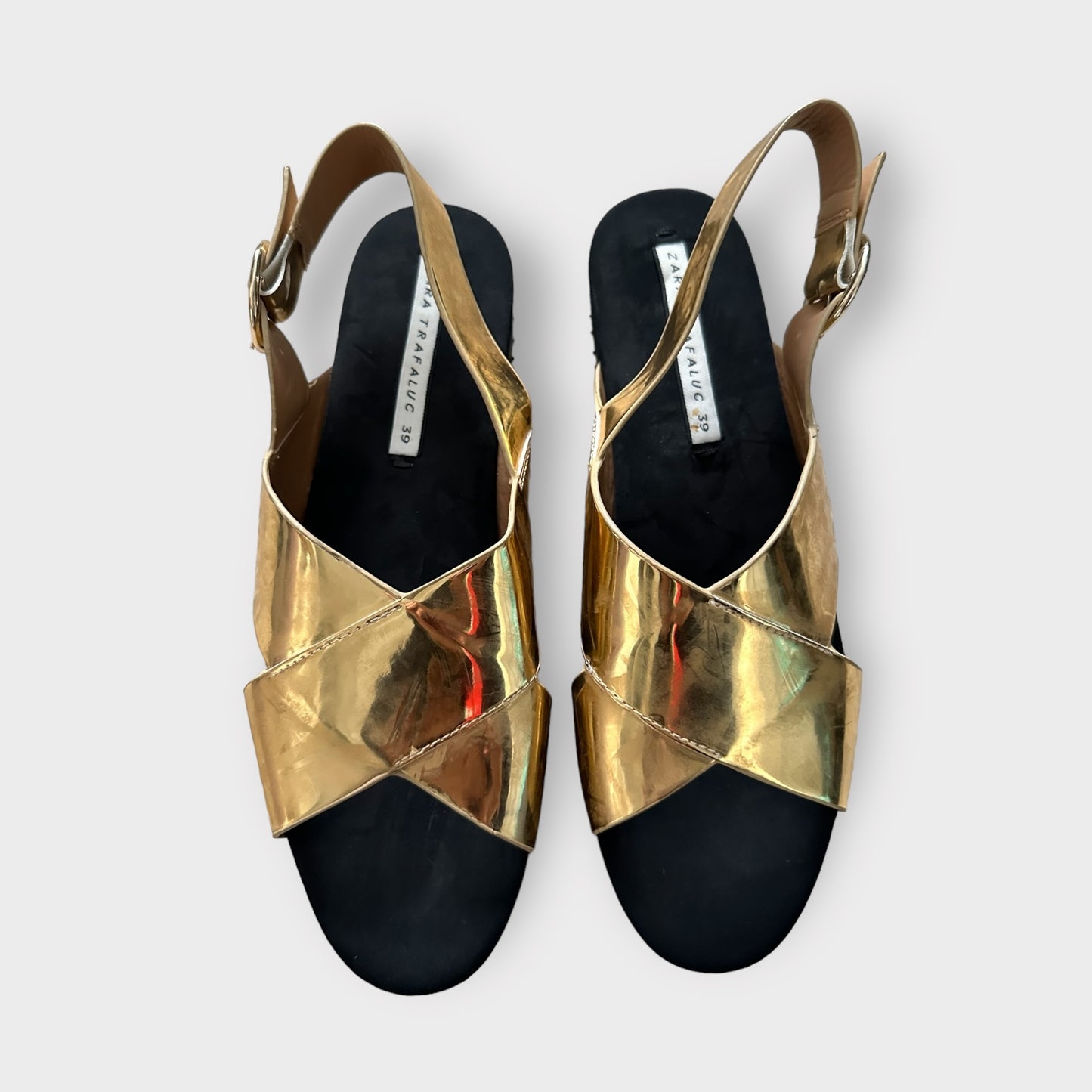 Zara chrome metallic cross over platform flatform sandals shoes new UK 6 EU 39