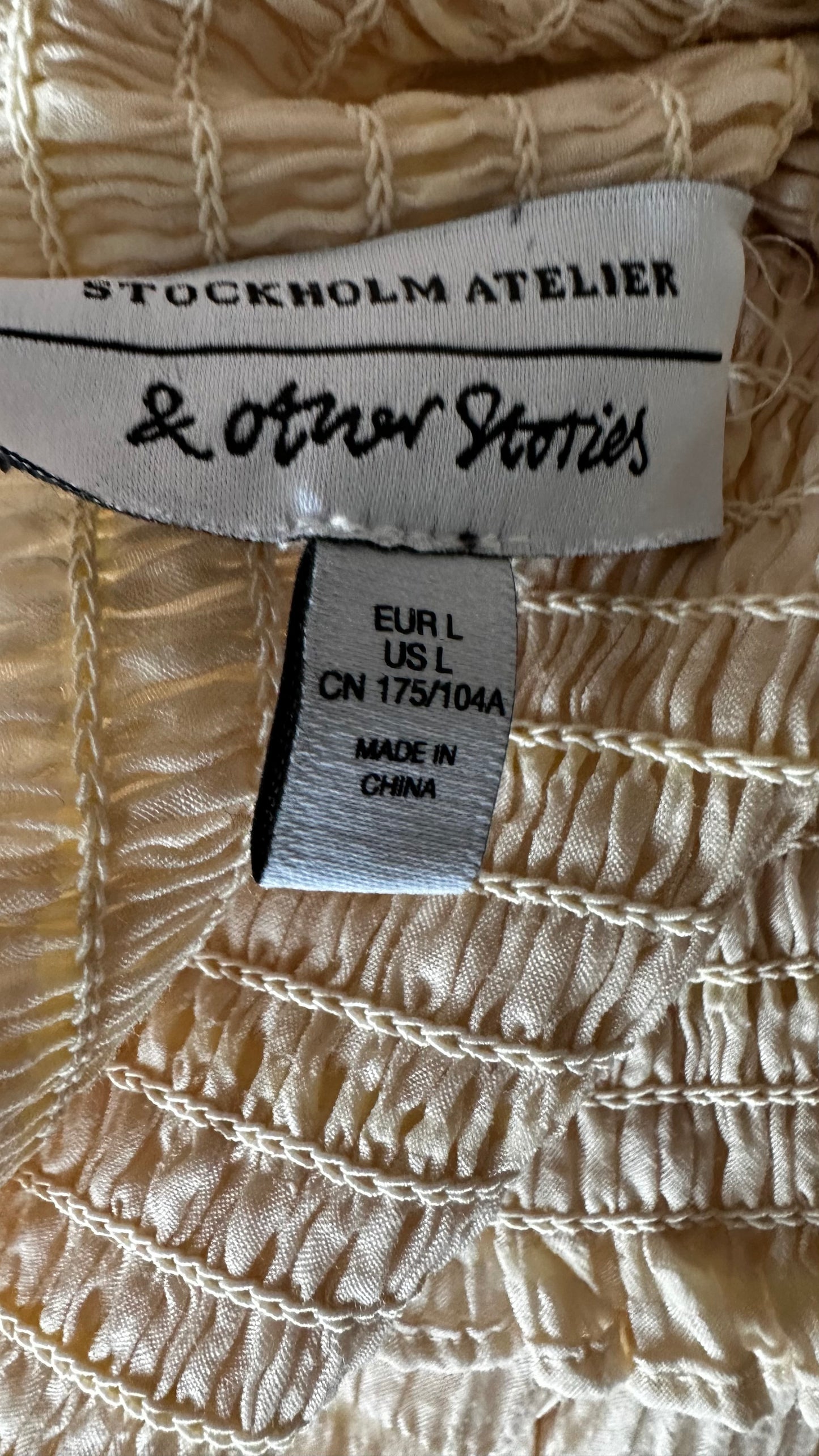 & other stories cream beige shirred body sun dress large UK 14-16 vgc