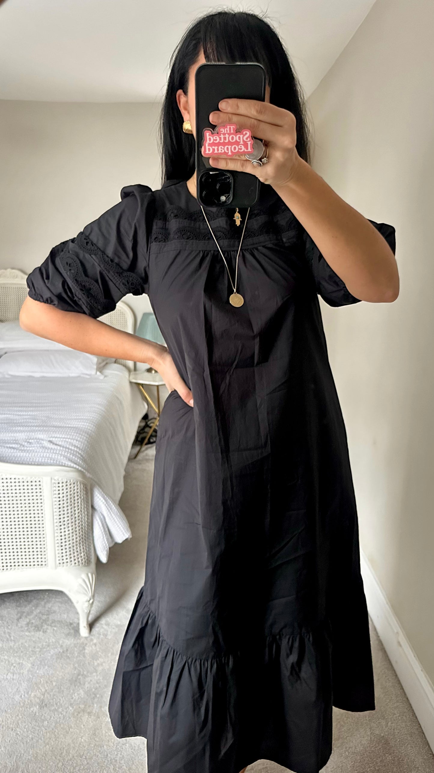 Oliver Bonas black cotton long holiday midi extra small UK 6 8 new bnwt
