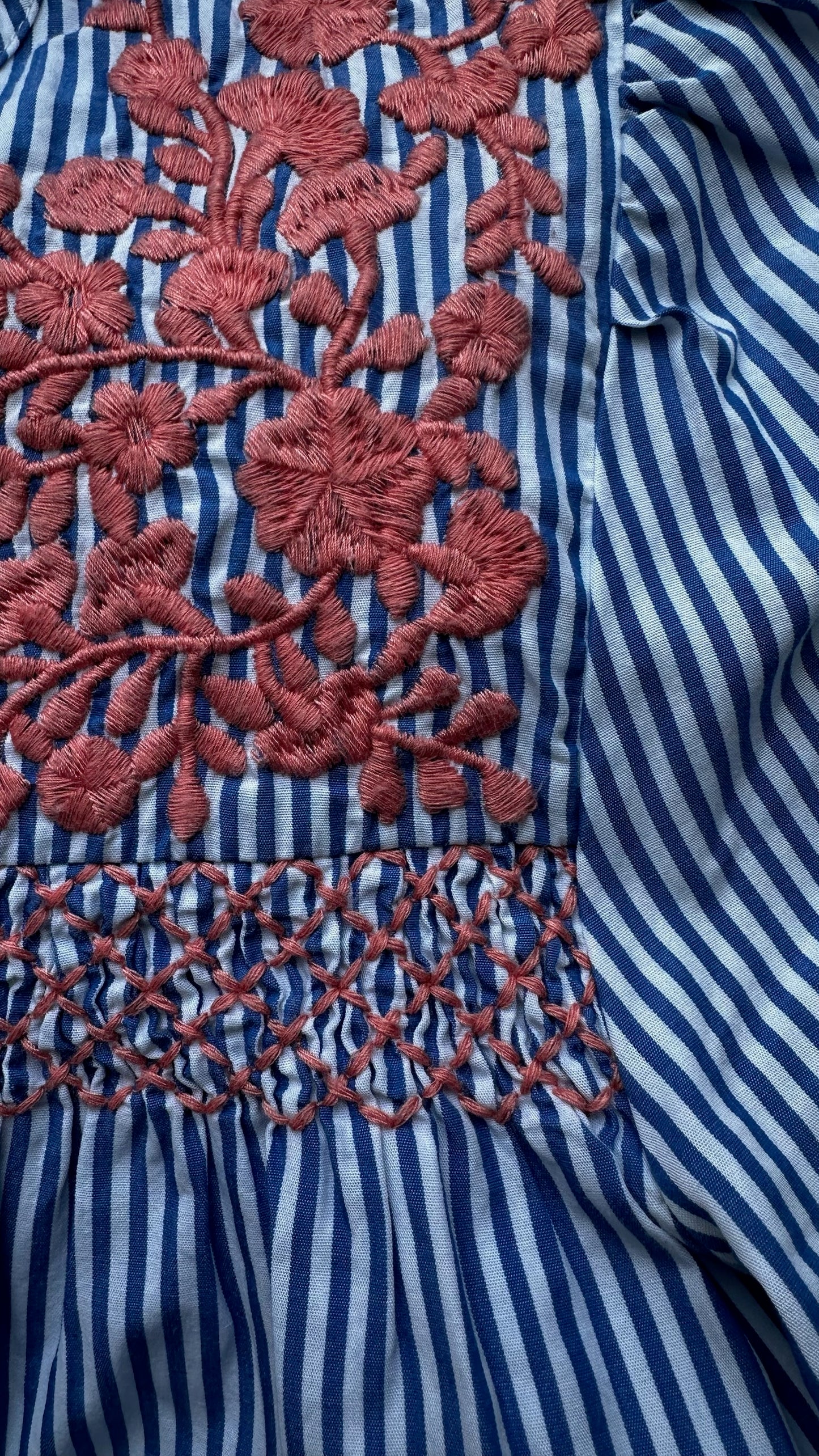 J.Crew @ Net-A-Porter light blue white stripe embroidered holiday mini dress small UK 8 vgc
