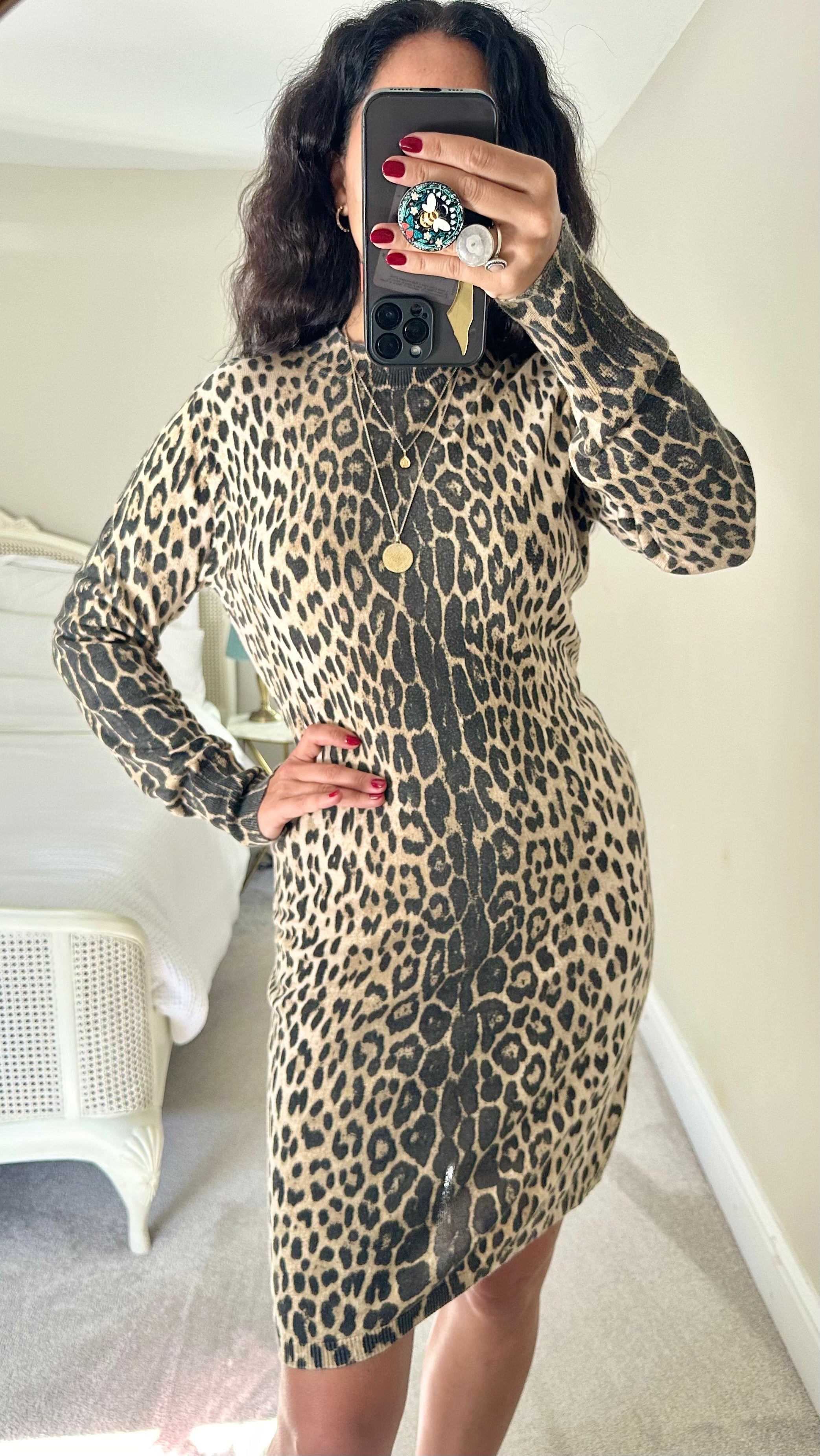 Warehouse leopard animal print beige black knitted jumper dress medium the.spotted.leopard