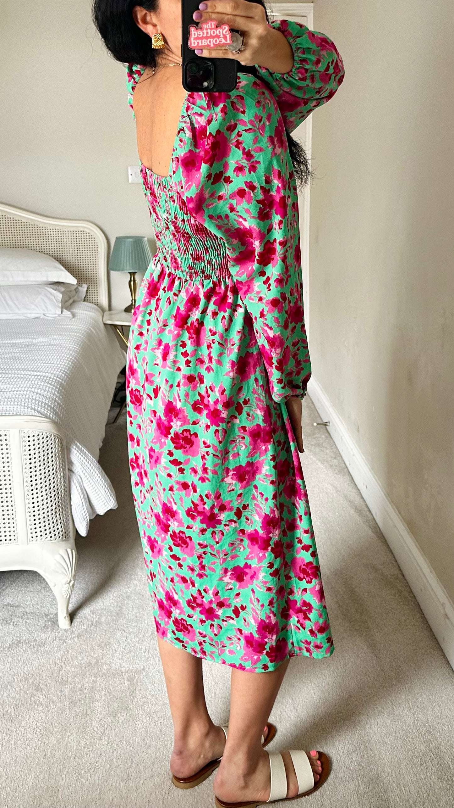 YAS turquoise green pink fuchsia floral event midi long dress small UK 8-10 vgc