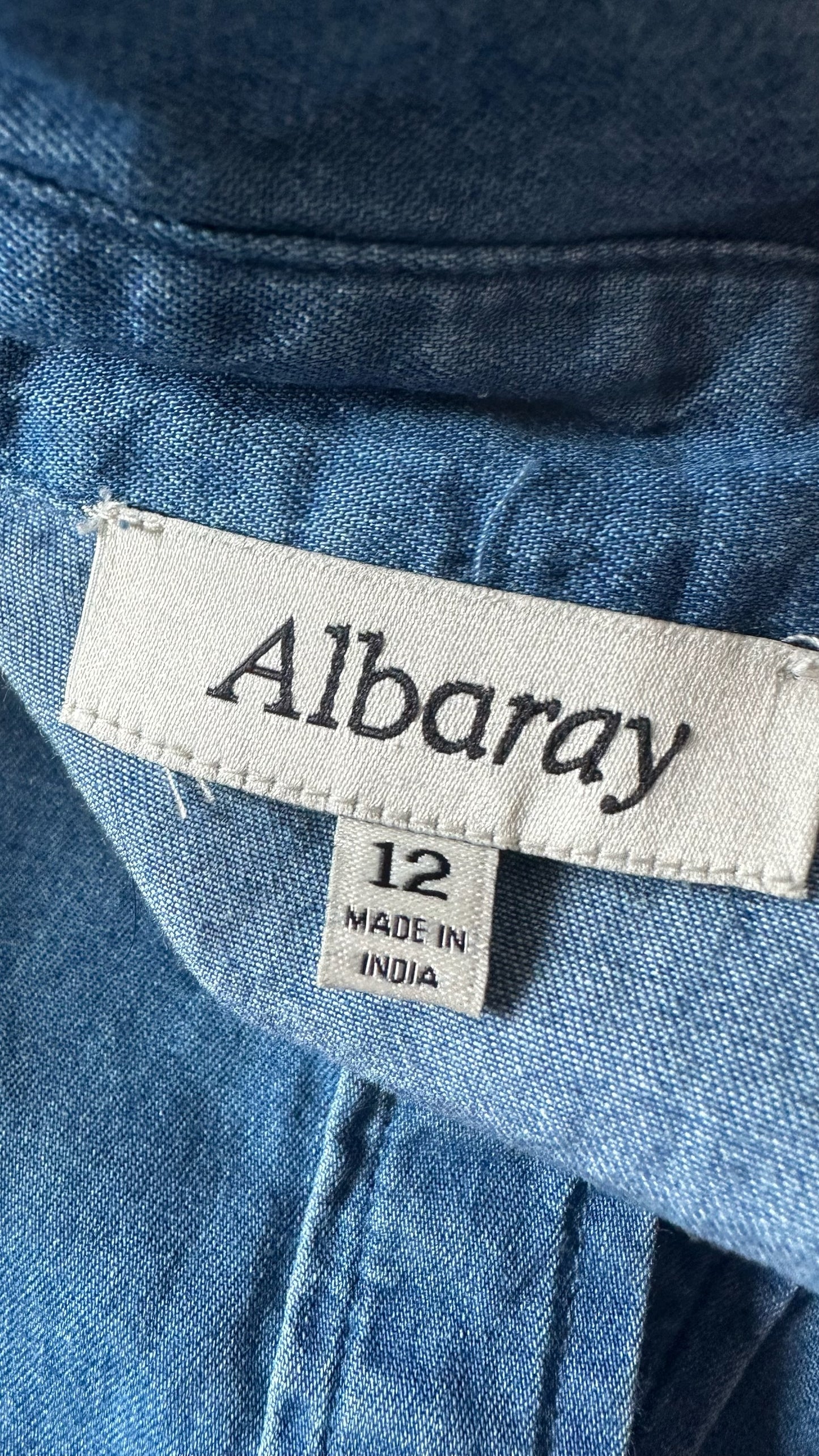 Albaray light blue denim button up mini shirt dress medium UK 12 vgc