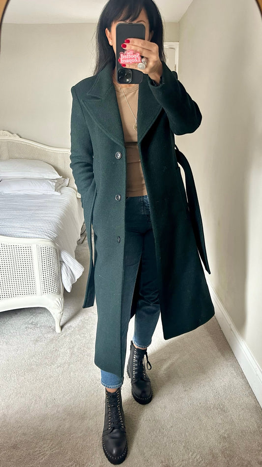 & other stories dark forest green wool blend coat small UK 8 vgc