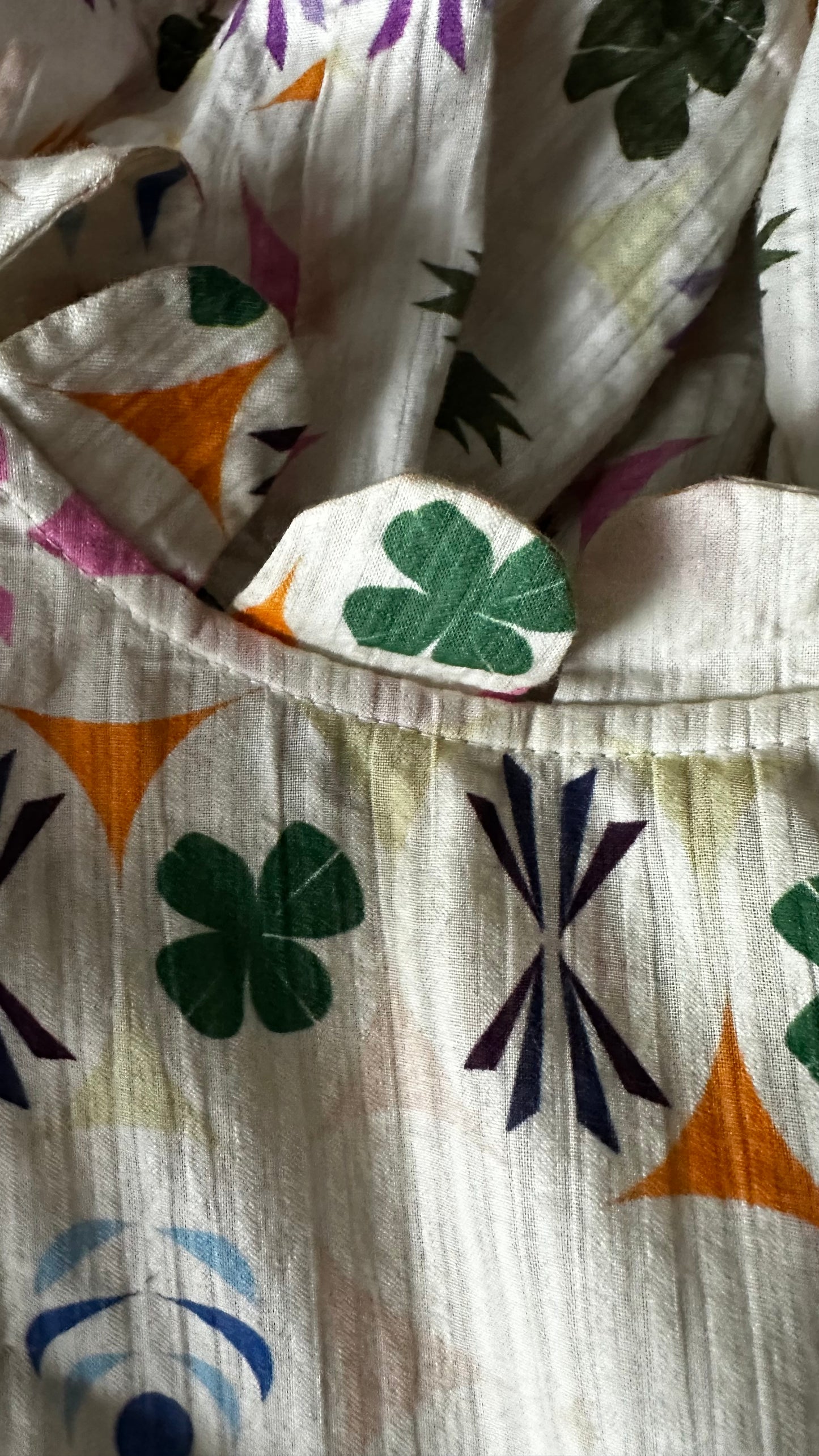 Stella Nova cream green pink clover print scalloped midi long holiday event dress small UK 8 vgc cotton