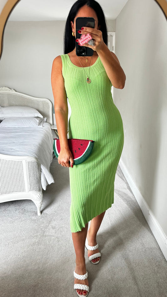& other stories pea green ribbed midi long dress small UK 8-10