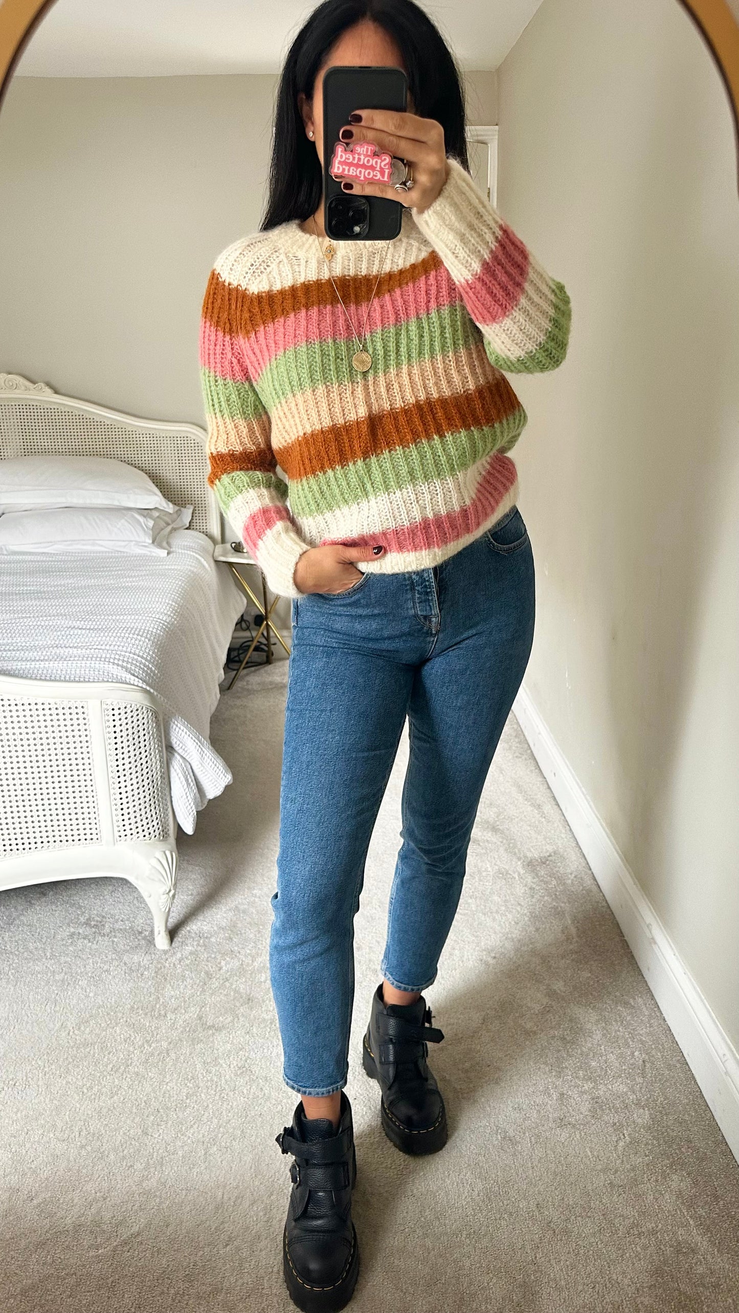 & other stories cream pink brown stripe knitted jumper mohair blend wool small UK 8-10 vgc