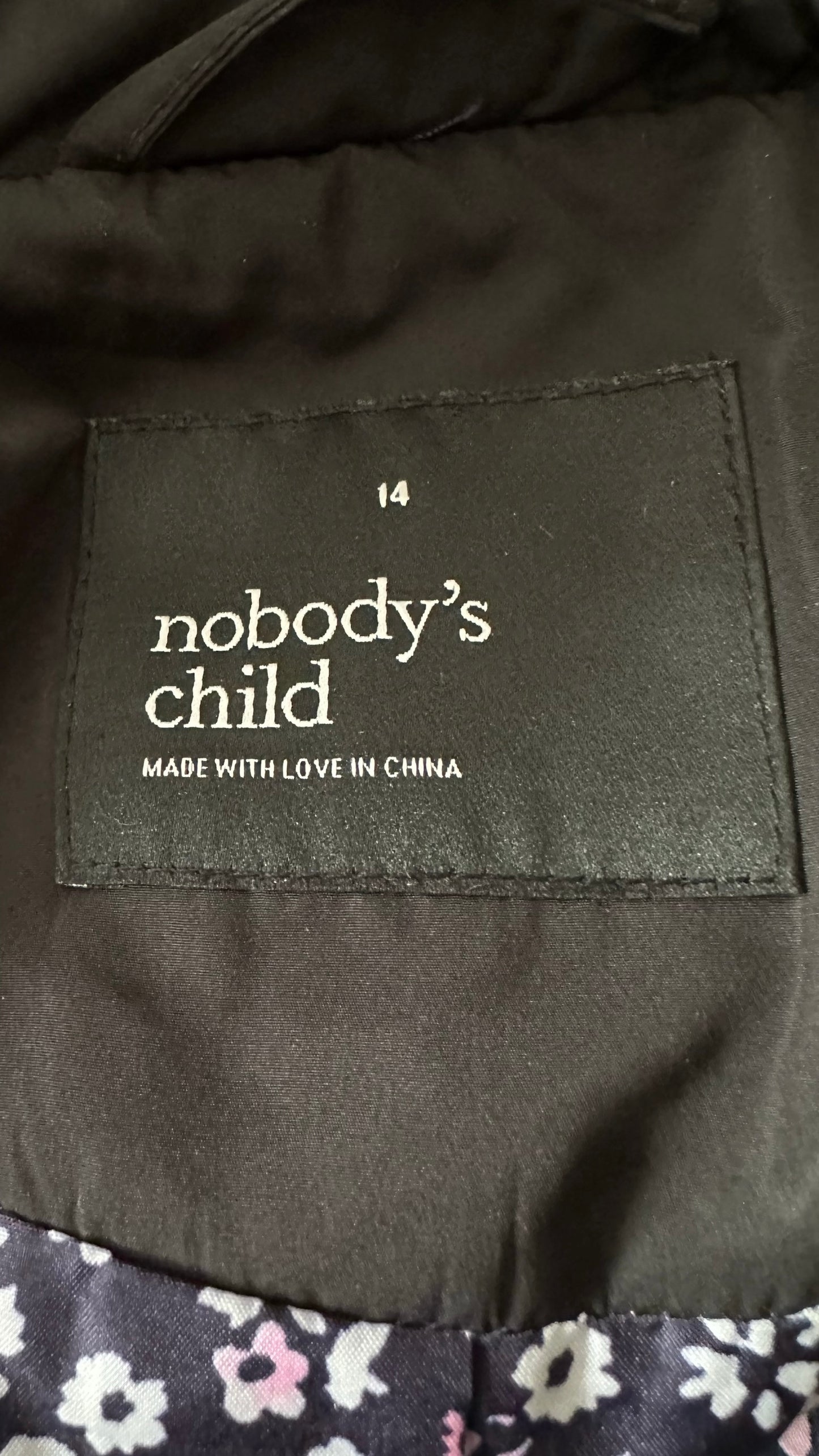 Nobody's child black wavy quilted long line sleeping bag coat wrap large UK 12-14 vgc w25