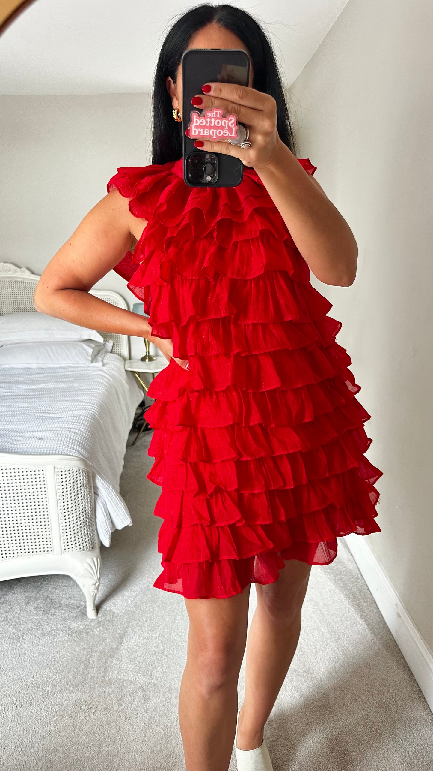 Sister Jane red ruffle mini event frill dress small UK 8-10 vgc