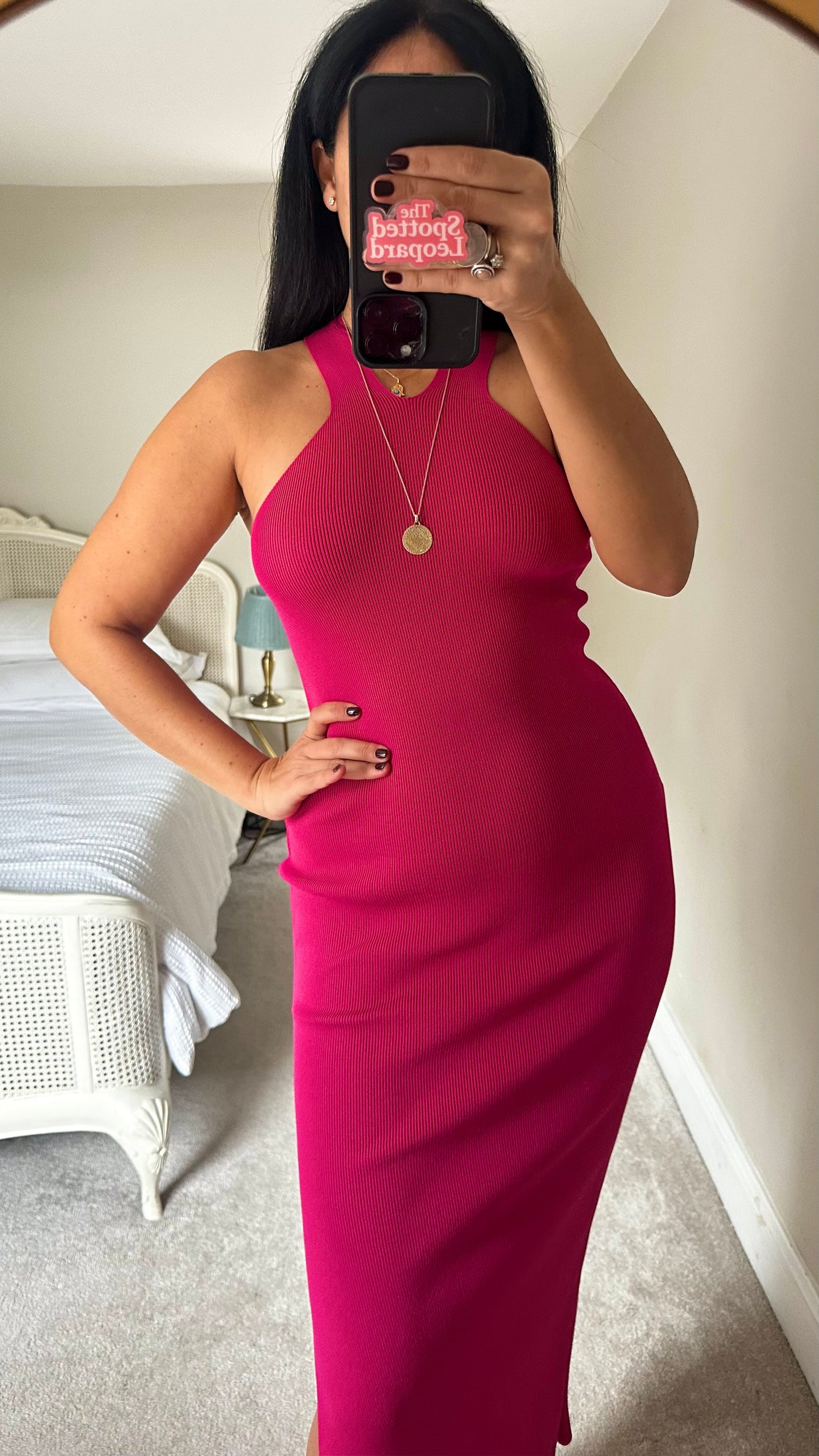 Topshop fuschia pink ribbed evening dress large UK 12 new bnwt XMS25 Christmas event