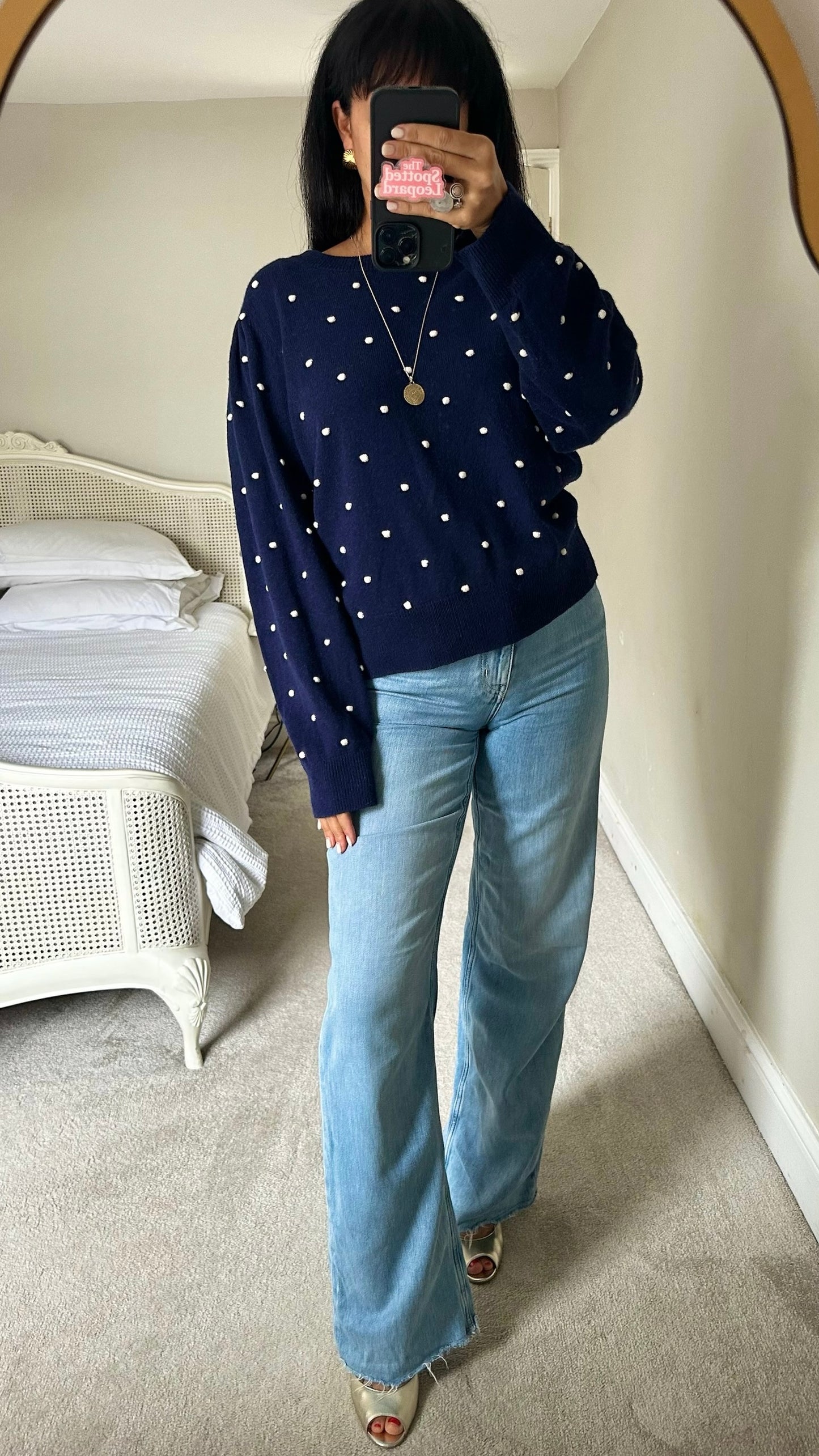 & Other stories navy blue white polka dot wool blend jumper large L UK 12-14 excellent condition