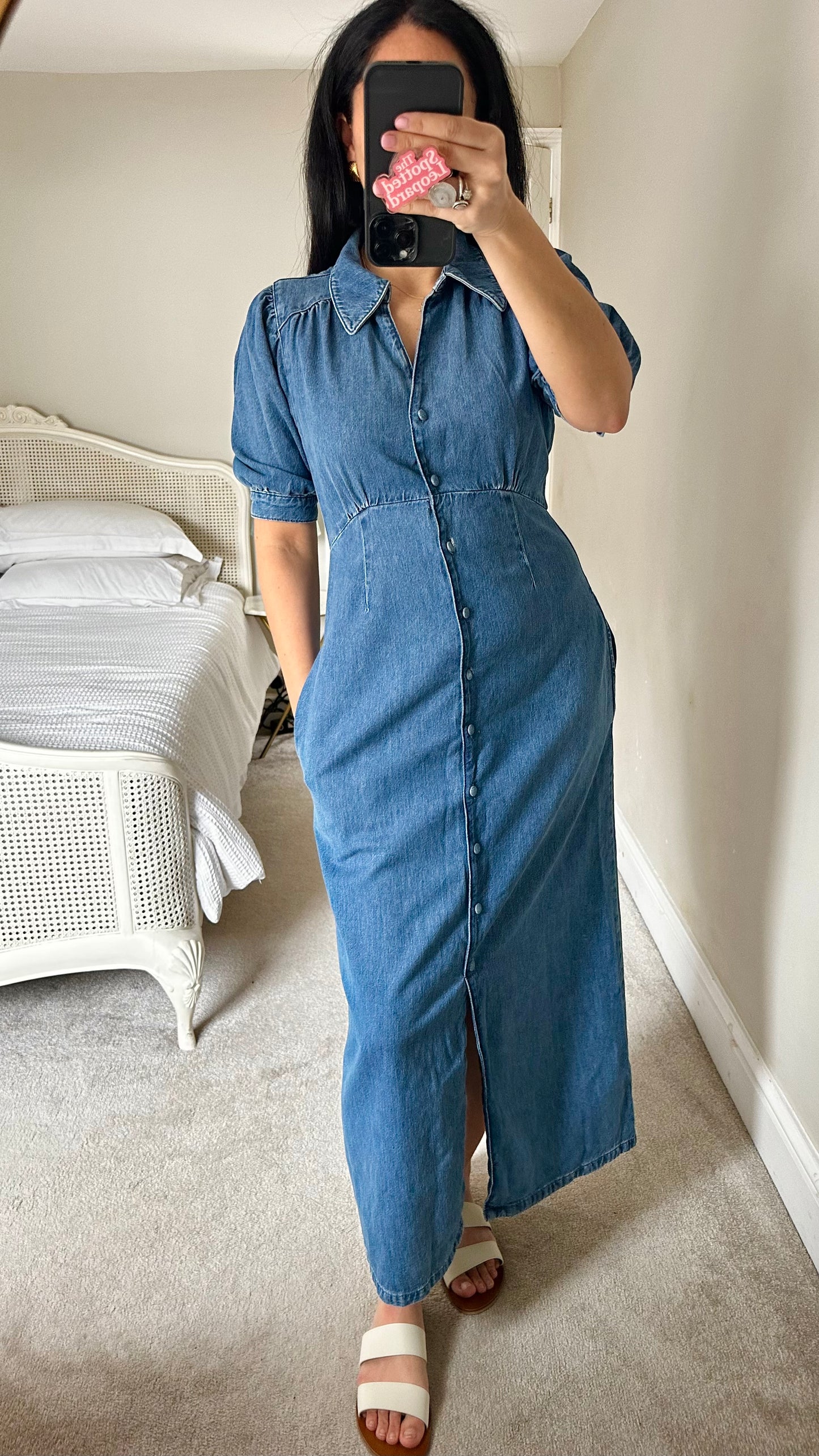 Phase Eight denim jeans blue button up casual midi dress small UK 10 vgc