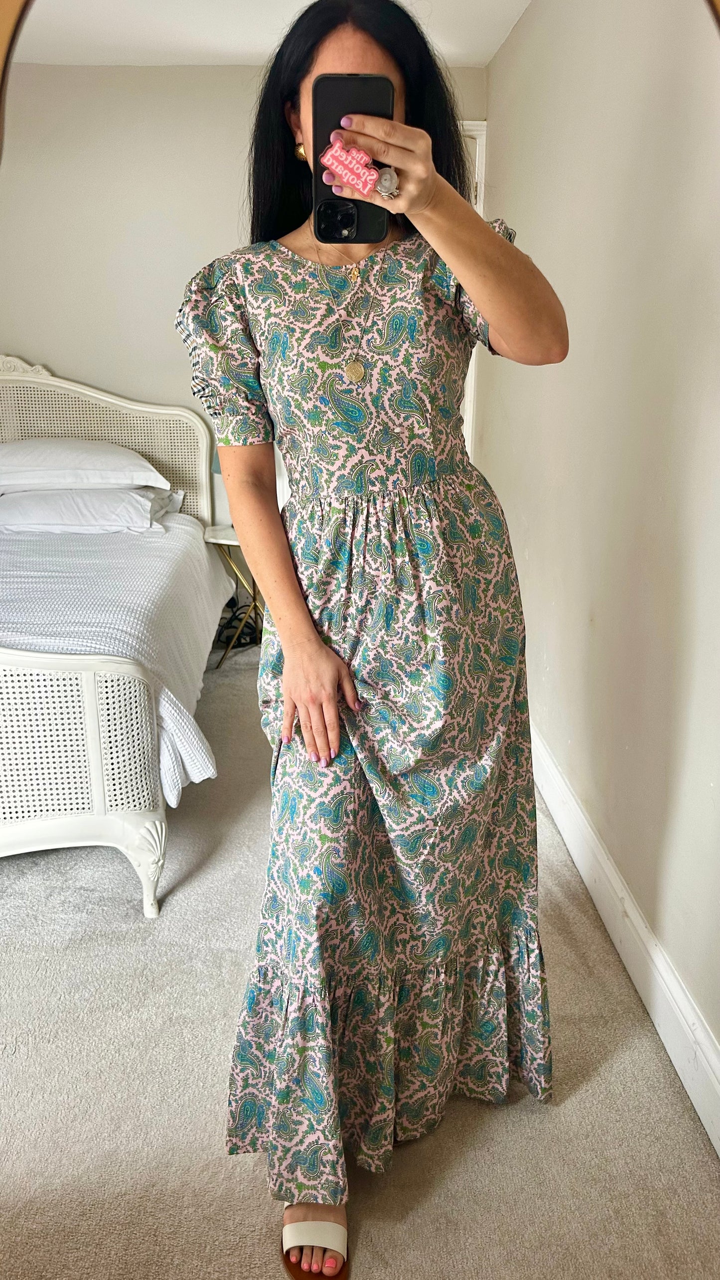 Baum und Pferdgarten Green pink blue paisley gingham maxi long dress small UK 8-10 vgc