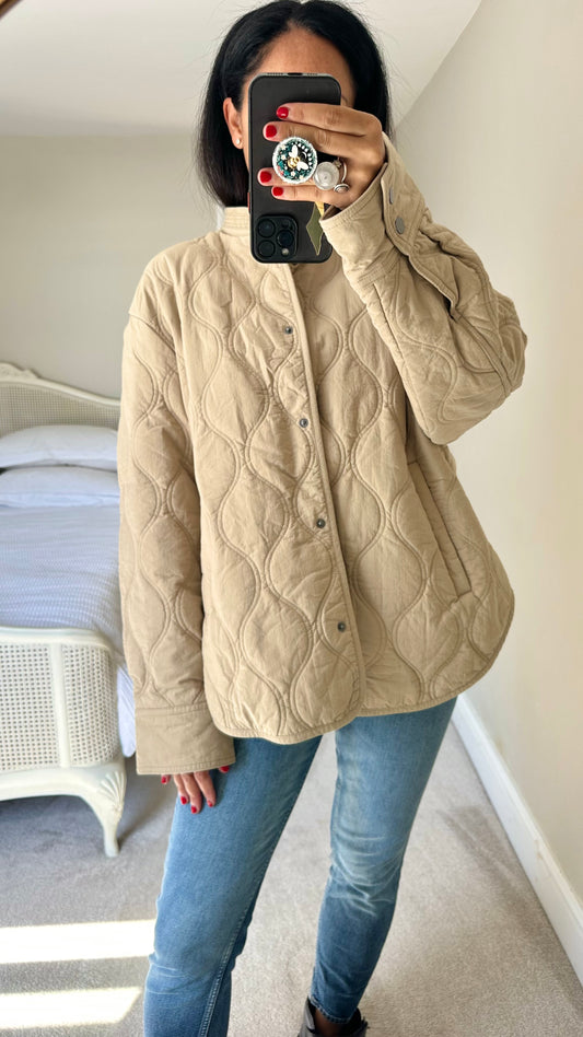 & other stories beige cream sand quilted coat jacket large UK 12 vgc