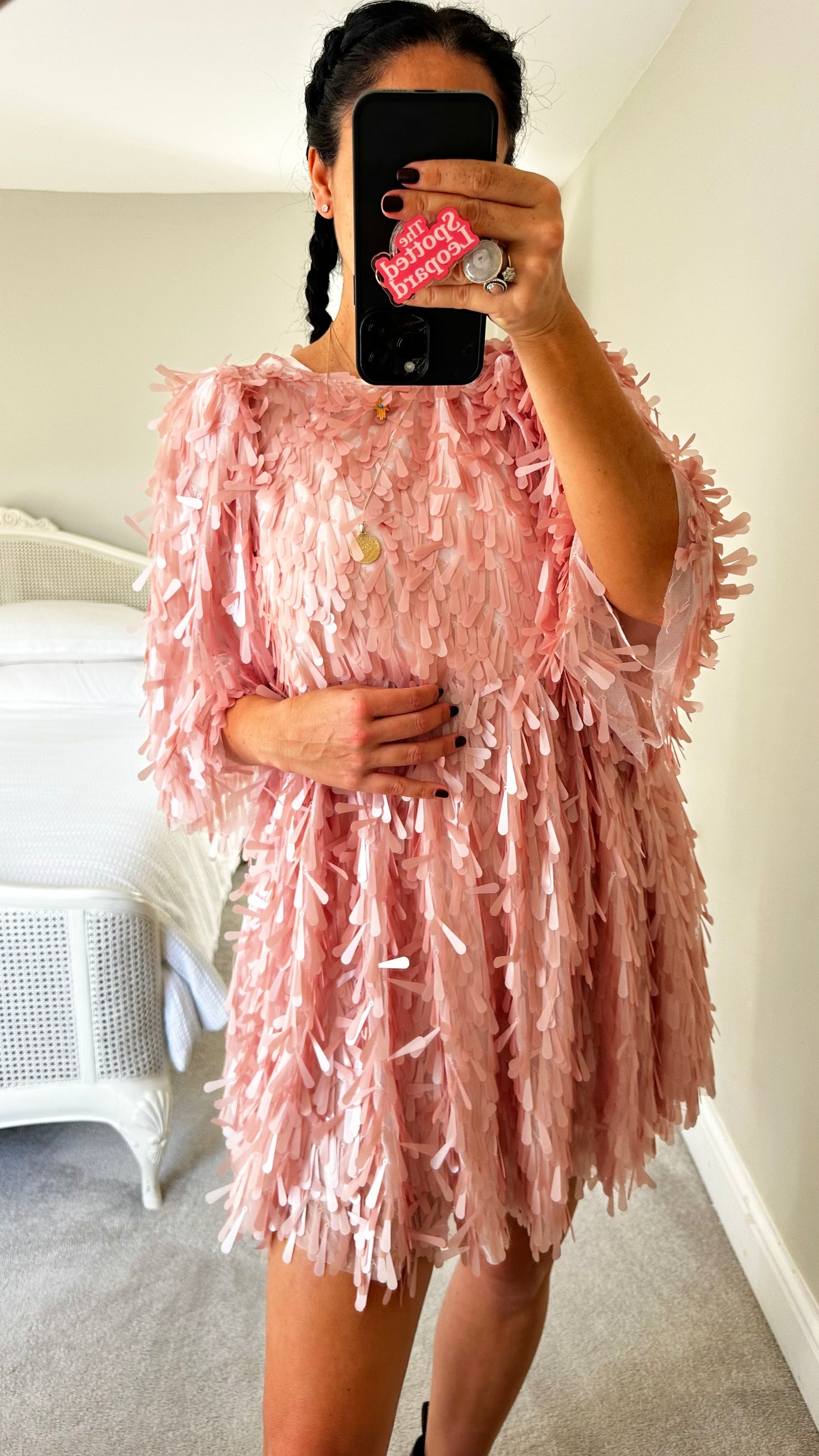 ASOS pink snowdrop sequin mini party dress small UK 8 vgc