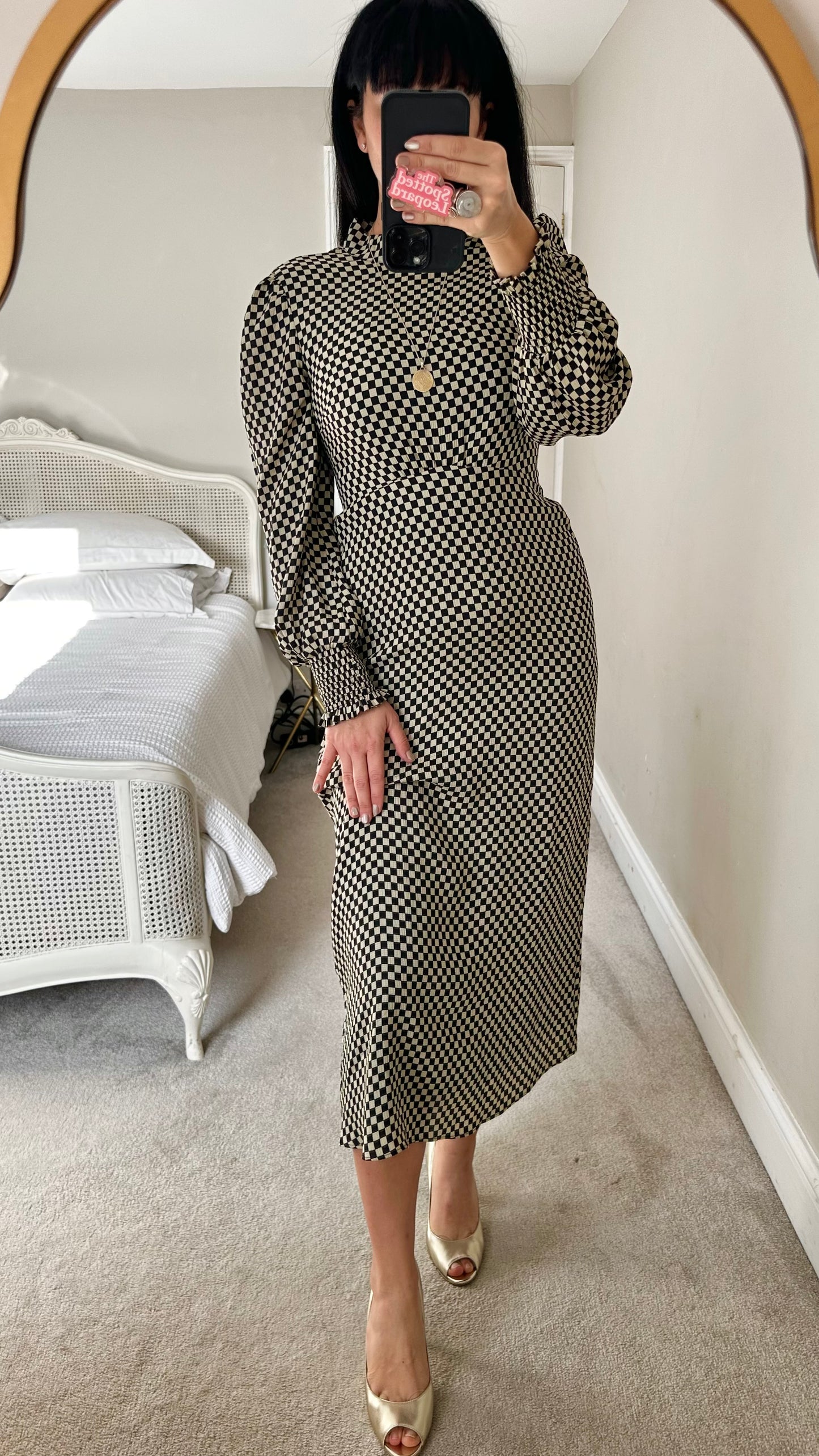 Whistles black cream chequered midi long dress UK 12 vgc event