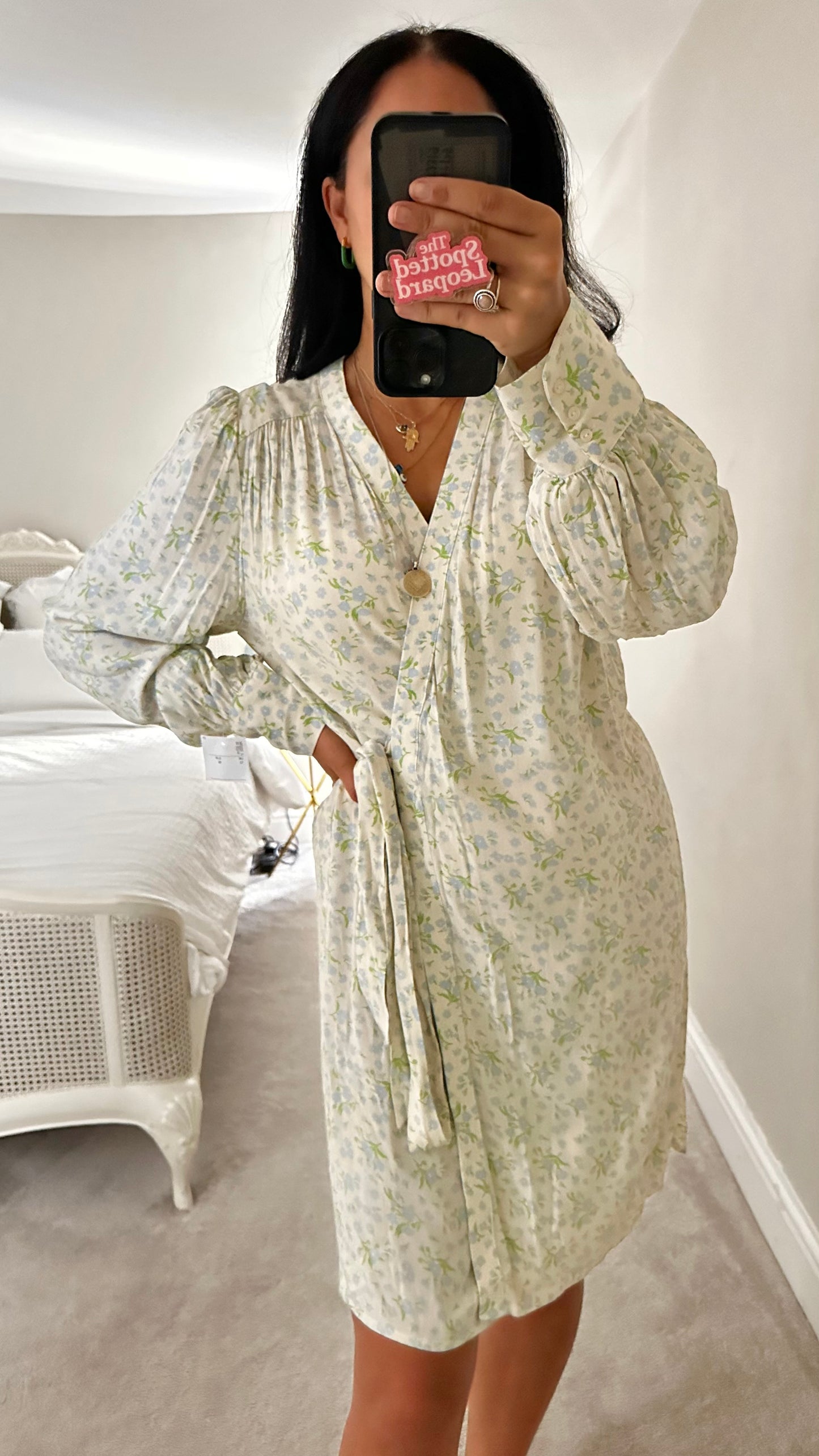 Selected Femme @ Anthropologie cream green floral wrap mini dress medium UK 12 new bnwt