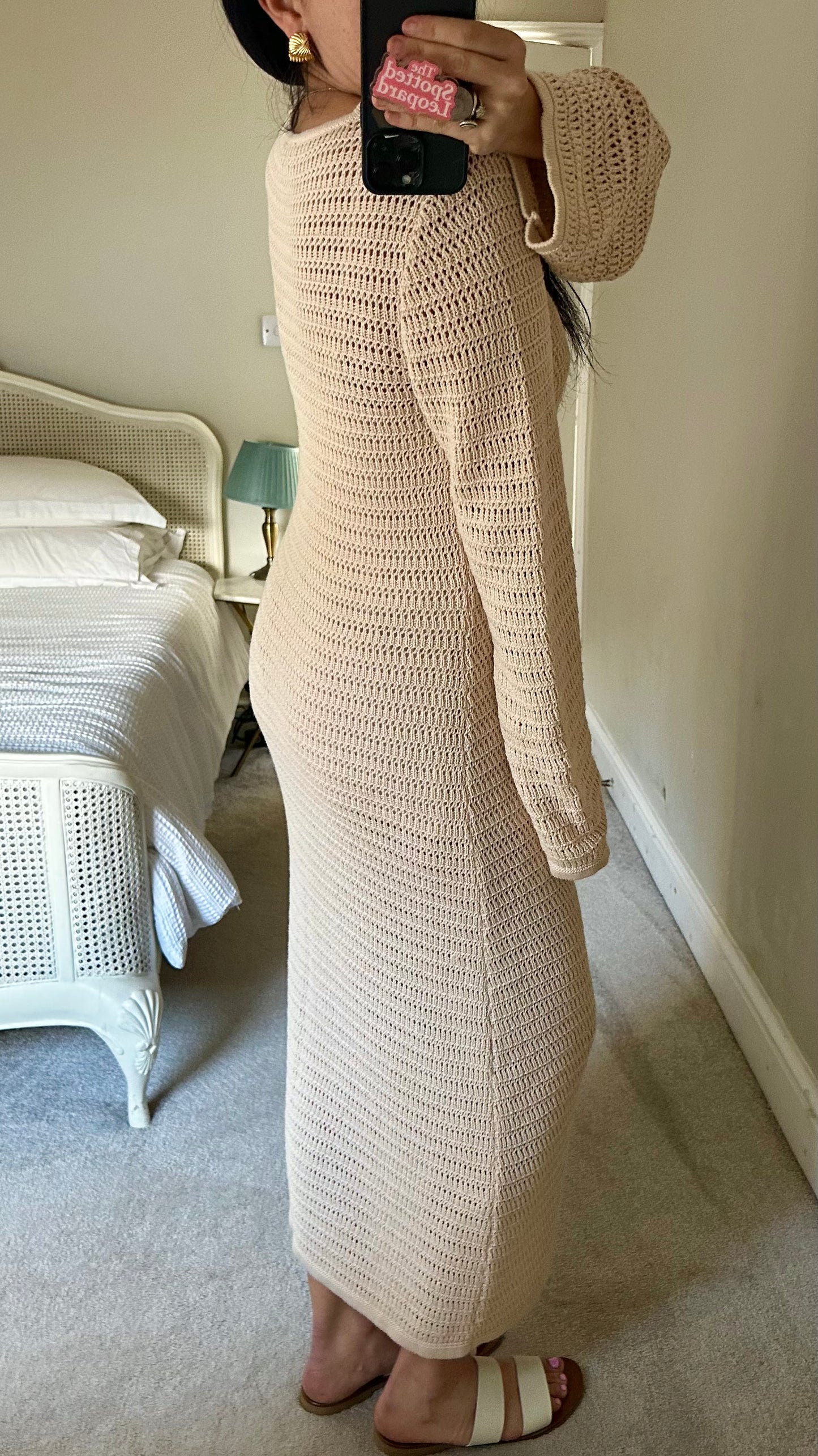 Nobody’s Child cream beige crochet long maxi midi dress medium UK 12 vgc holiday