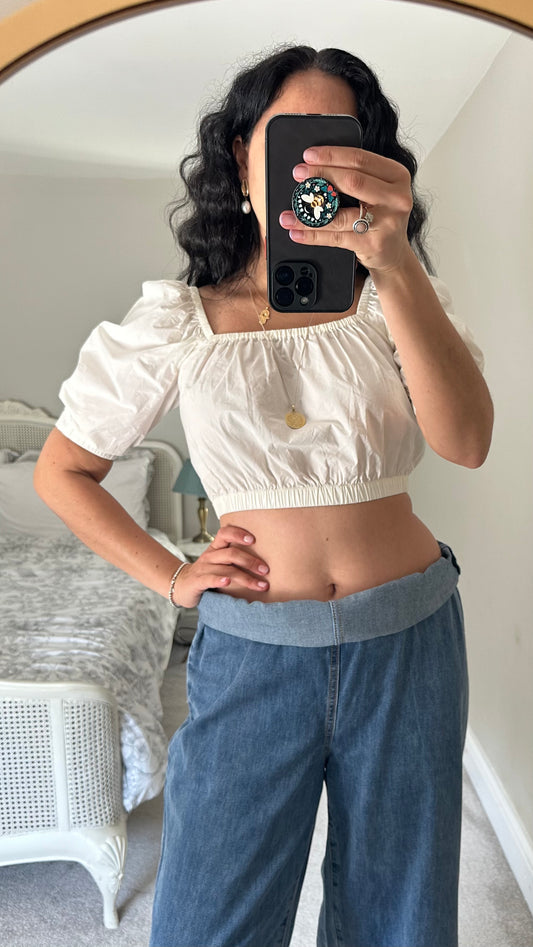 & other stories white off shoulder cotton crop top small UK 8 vgc