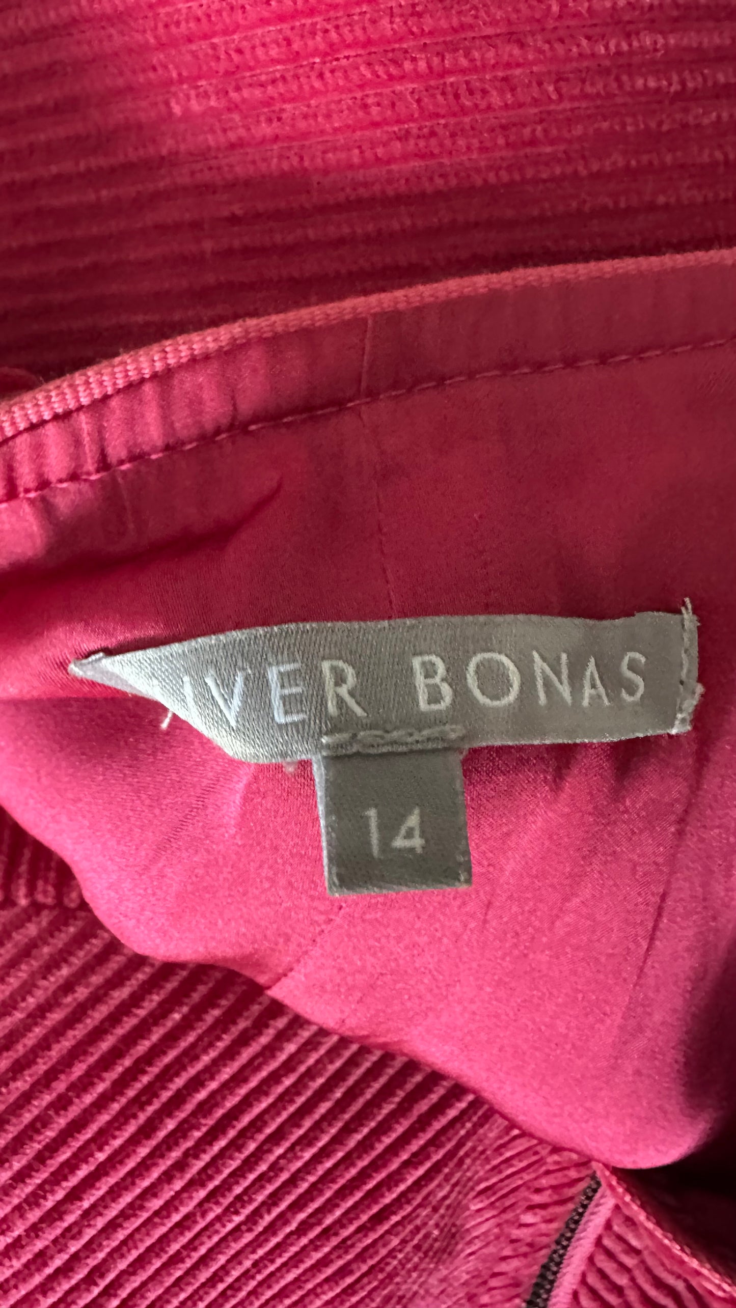 Oliver Bonas pink berry corduroy zip front mid length dress medium UK 14 new bnwot