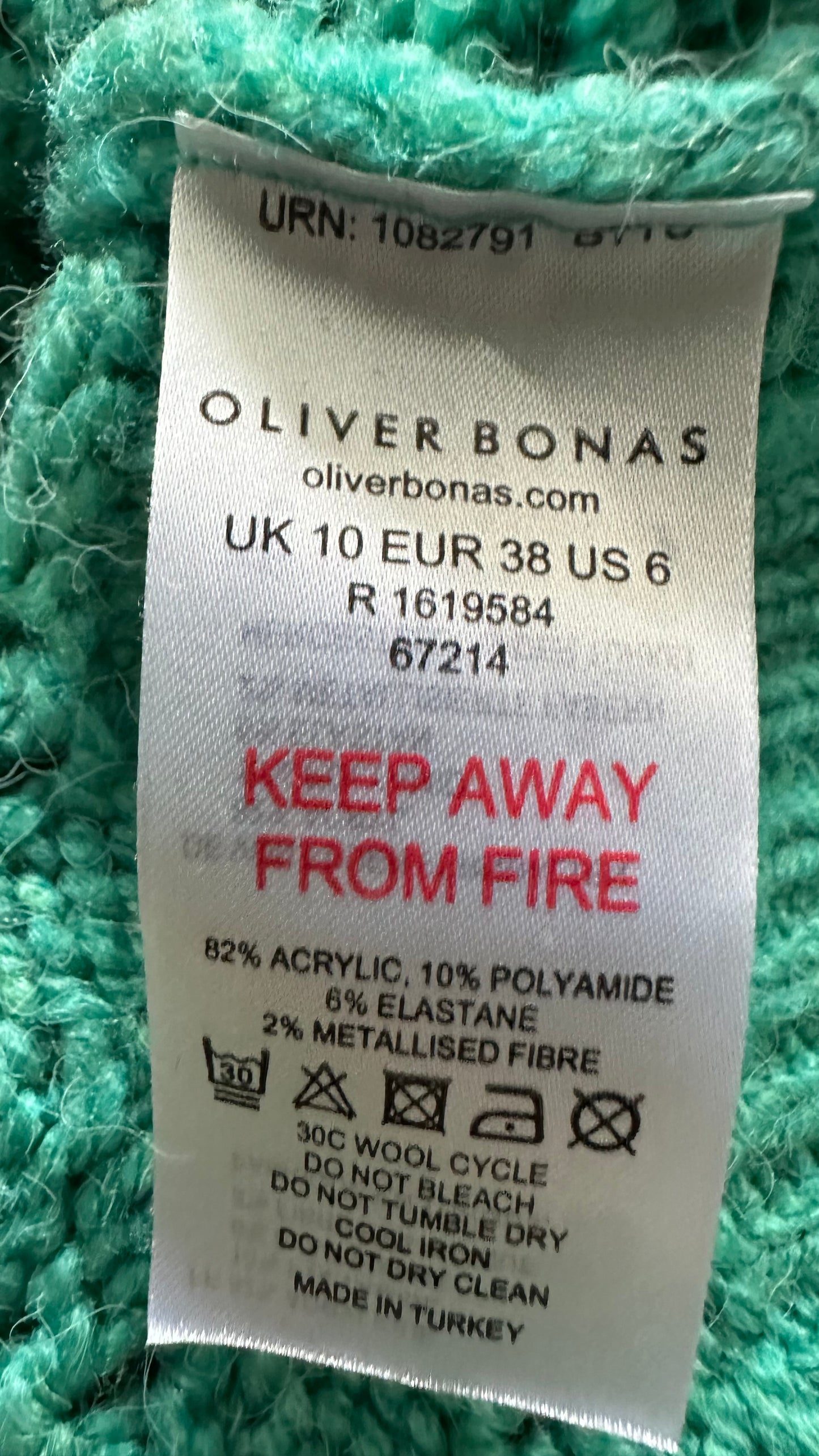 Oliver Bonas turquoise blue green  knitted jumper medium large UK 10 12 vgc