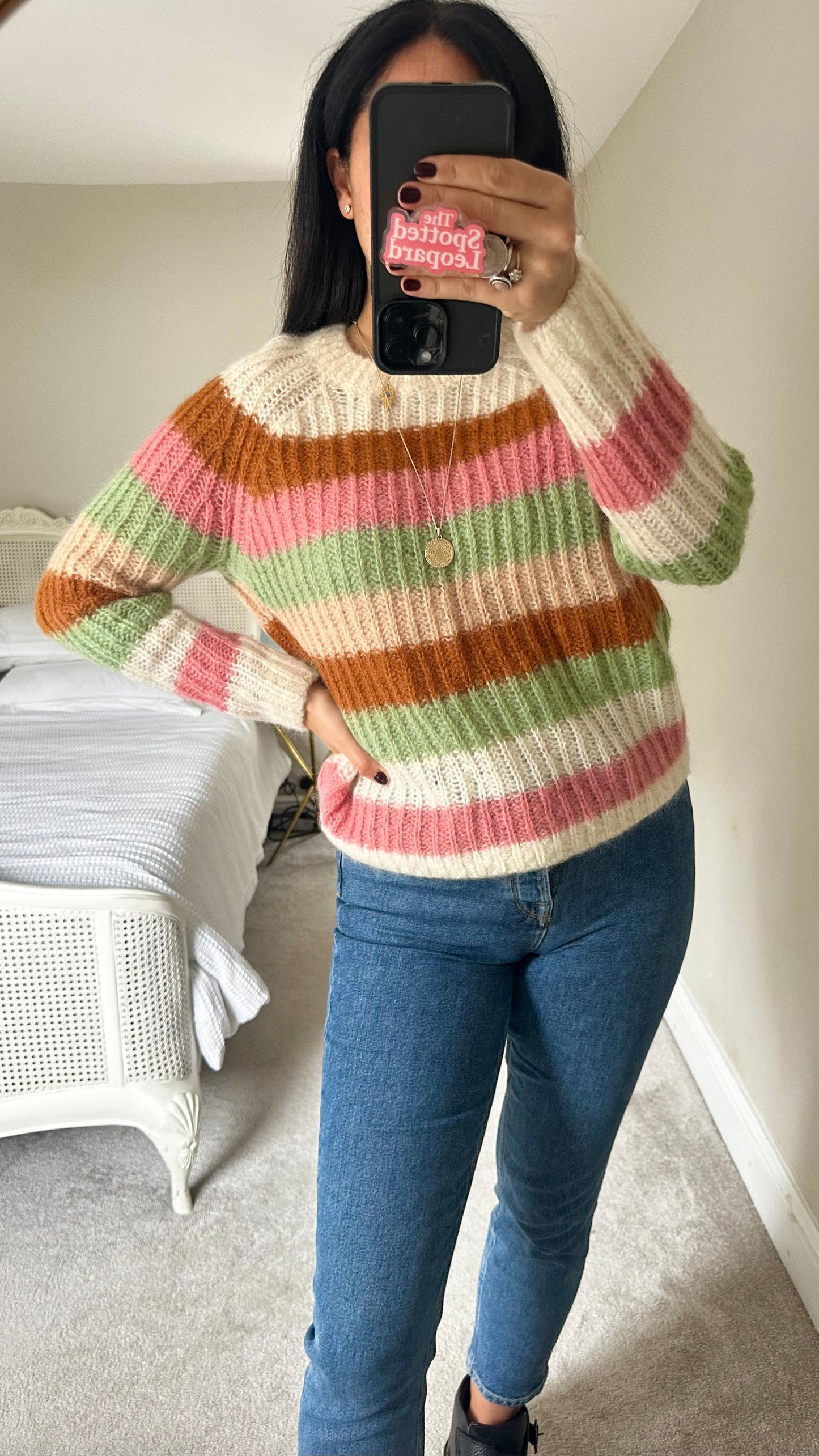 & other stories cream pink brown stripe knitted jumper mohair blend wool small UK 8-10 vgc