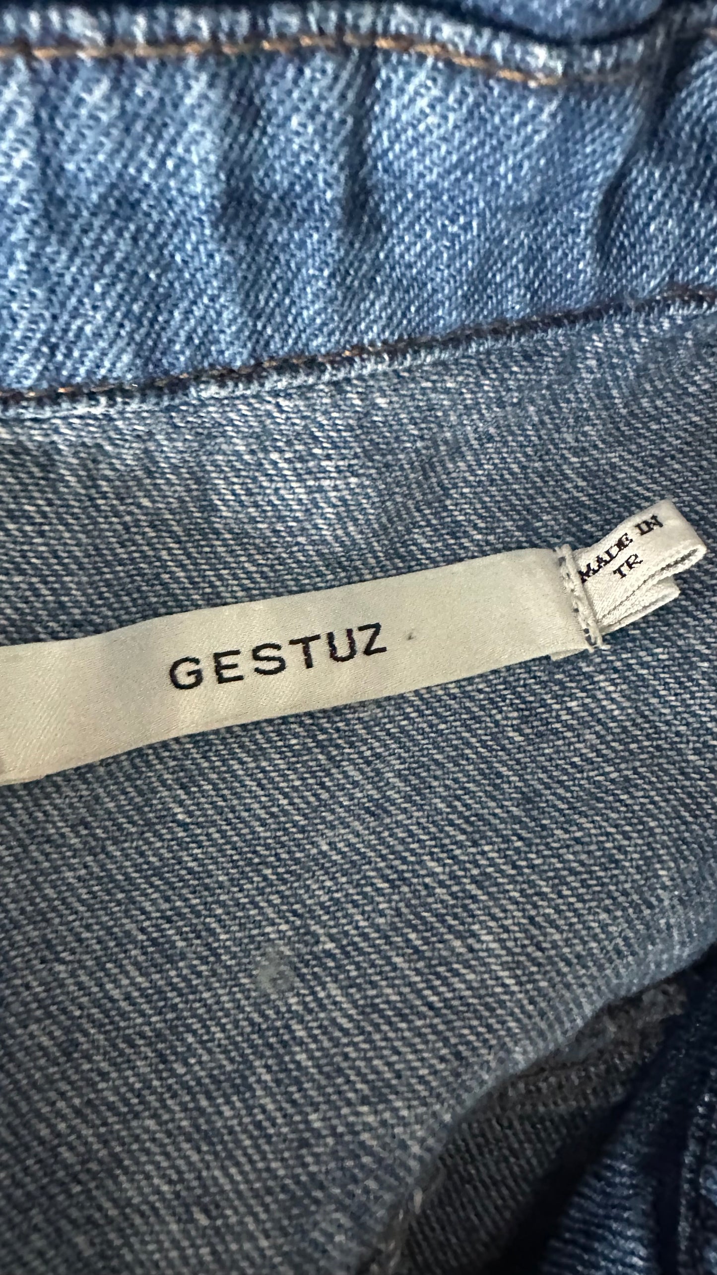 Gestuze navy blue denim jeans zip up mini dress medium UK 14 vgc