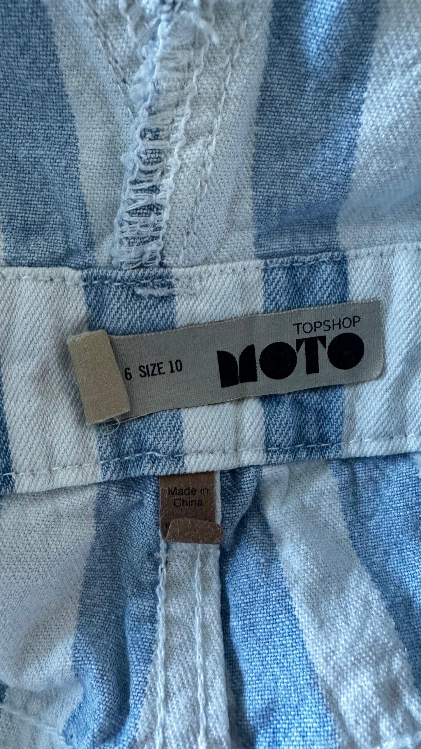 Topshop light blue white stripe shorts dungarees playsuit small UK 8 vgc
