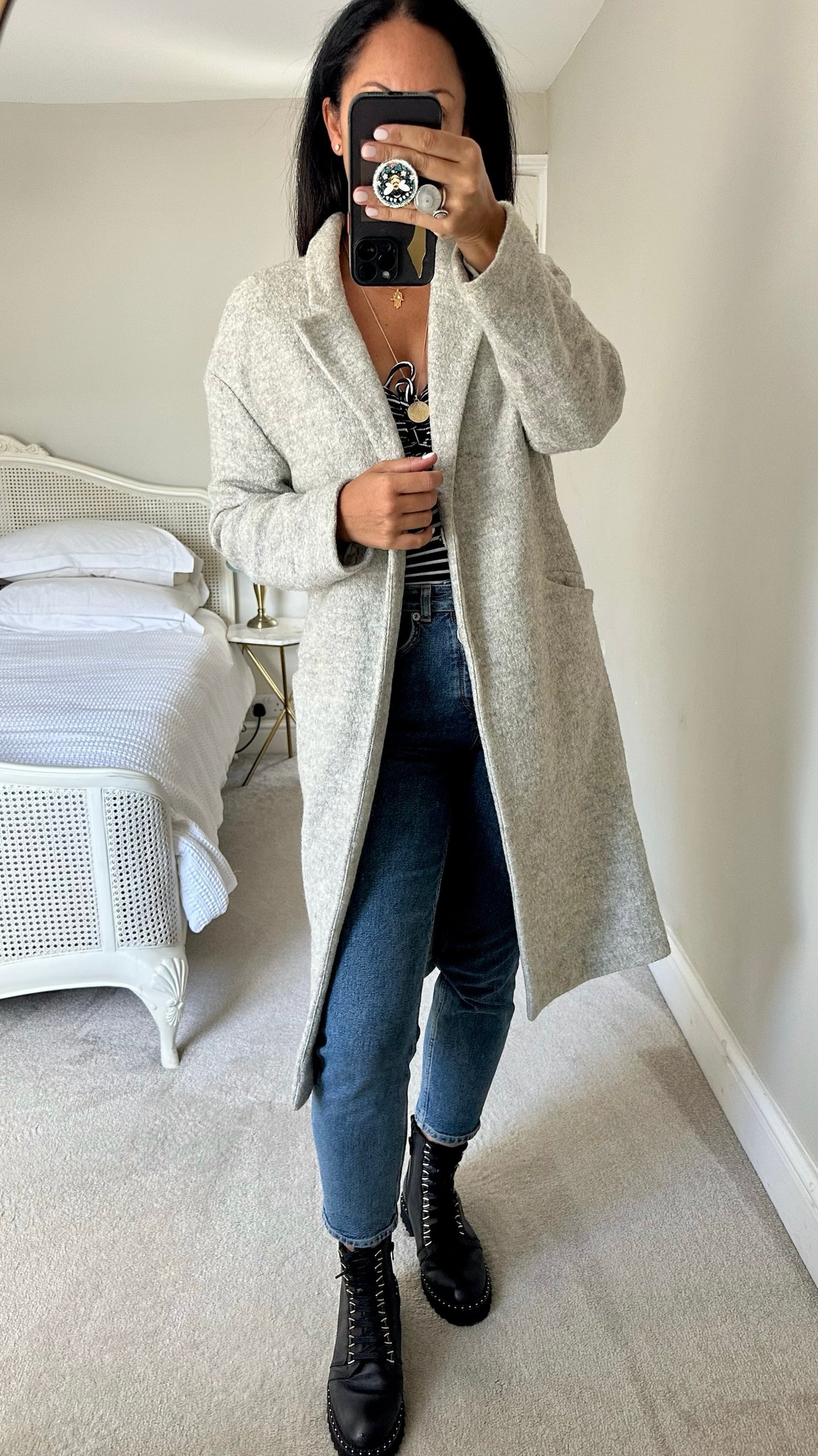 Second female @ Anthropologie grey marl long line coat small UK 8 vgc w25