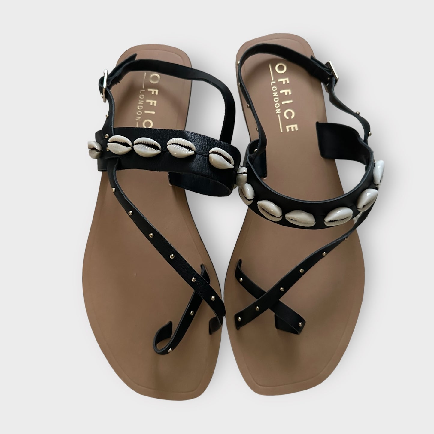 Office black hippy shell sandals flip flops leather shoes EU 40 UK 7 new bnwob