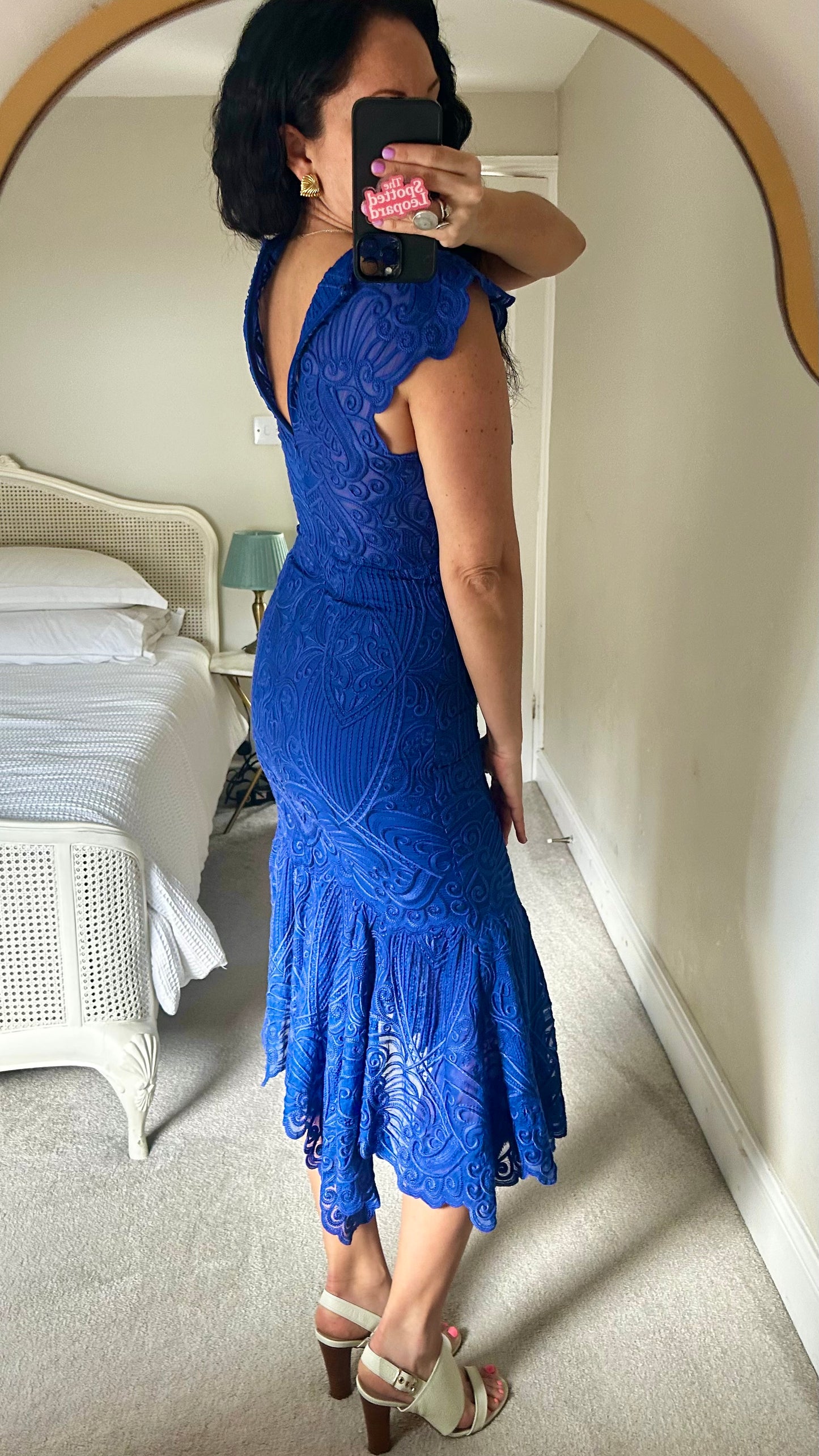 Reiss kingfisher blue midi long wedding guest midi dress small UK 8 vgc