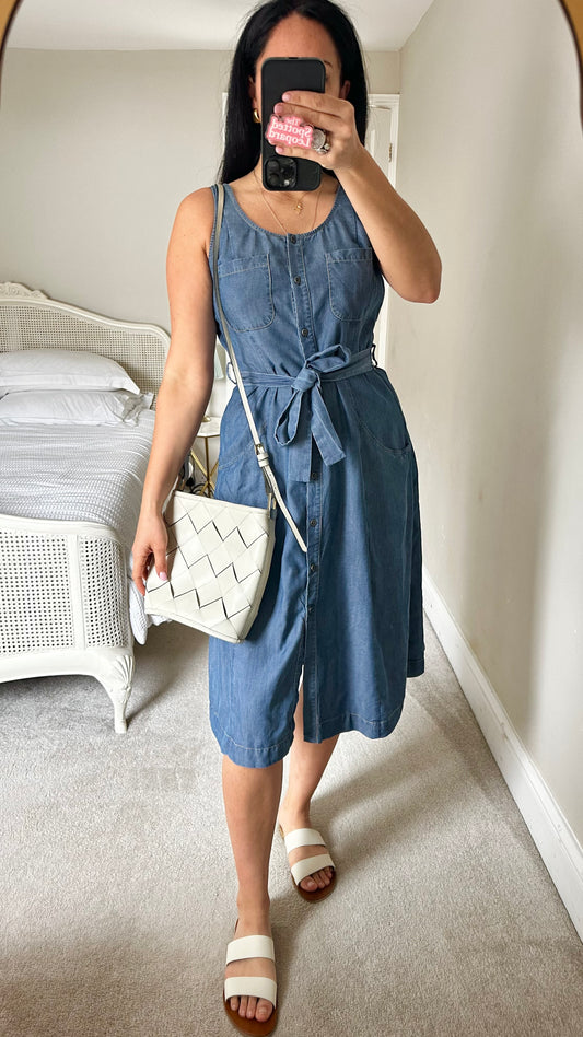 Oliver Bonas blue button up denim jean dress small UK 10 vgc