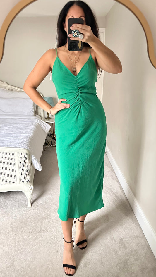 Zara bright green slip midi event dress small medium UK 8-10 vgc