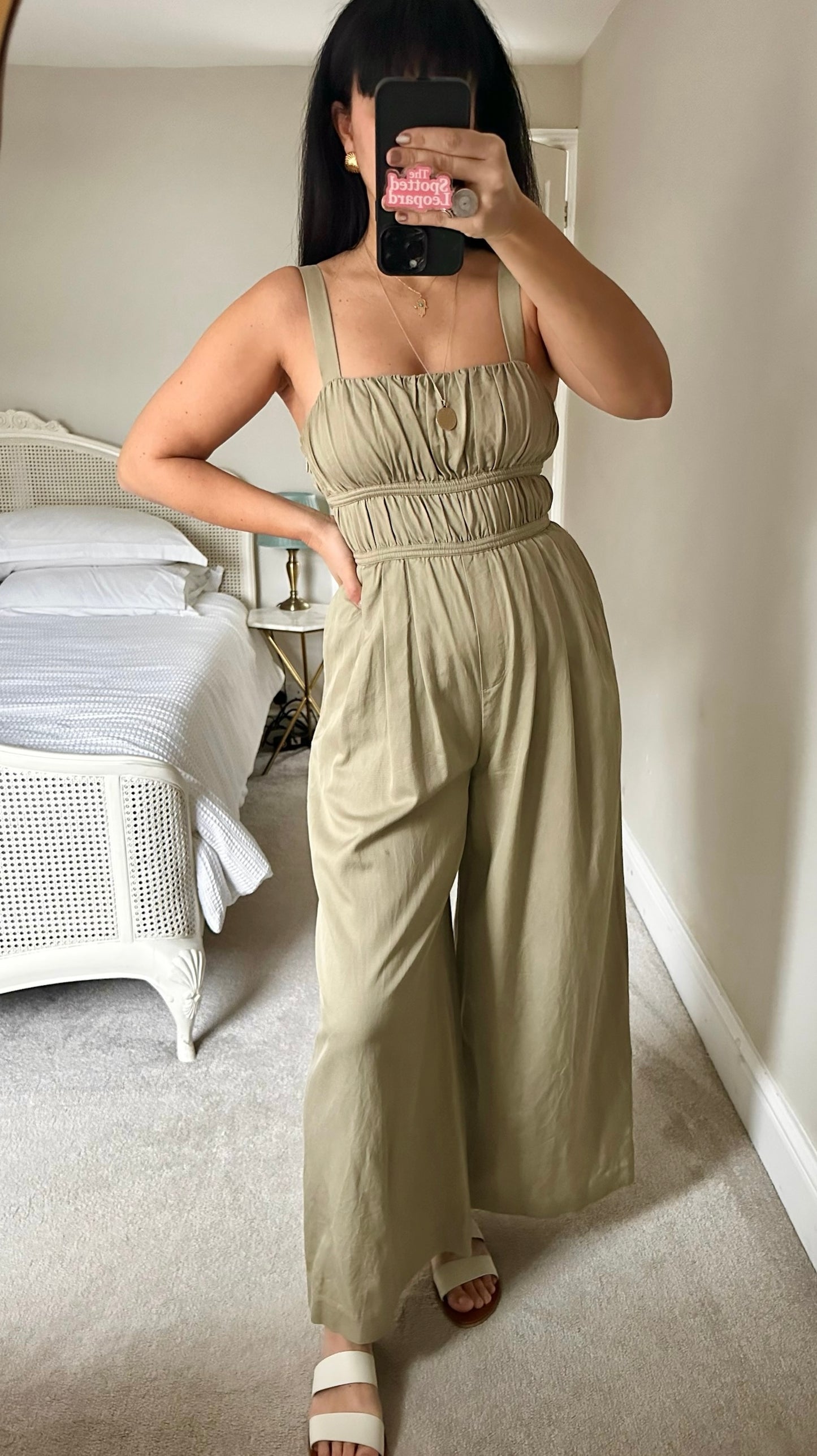 & other stories khaki green stone linen blend jumpsuit small UK 8-10 vgc