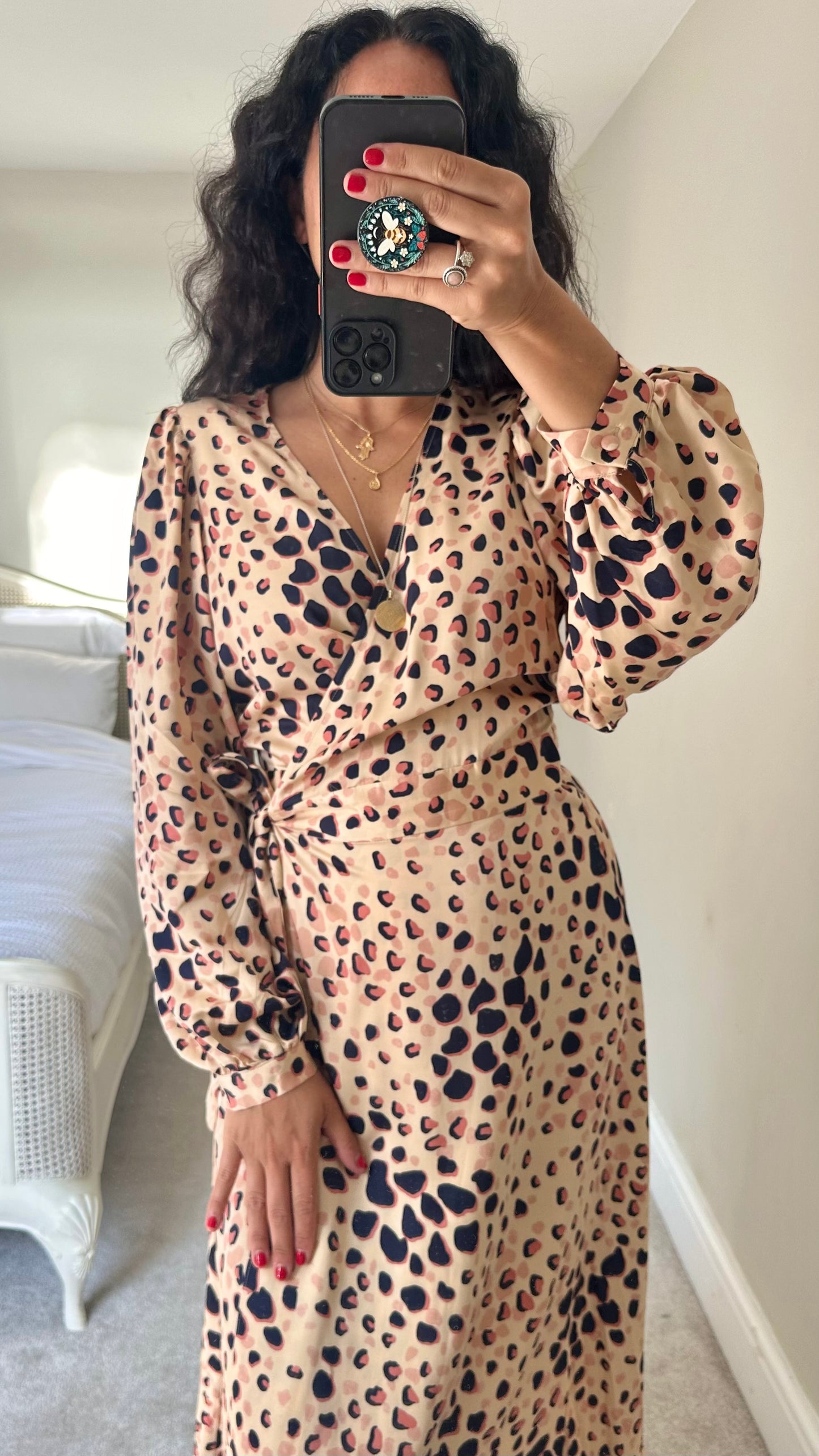 Second Female caramel leopard print wrap midi dress medium UK 10 12 vgc