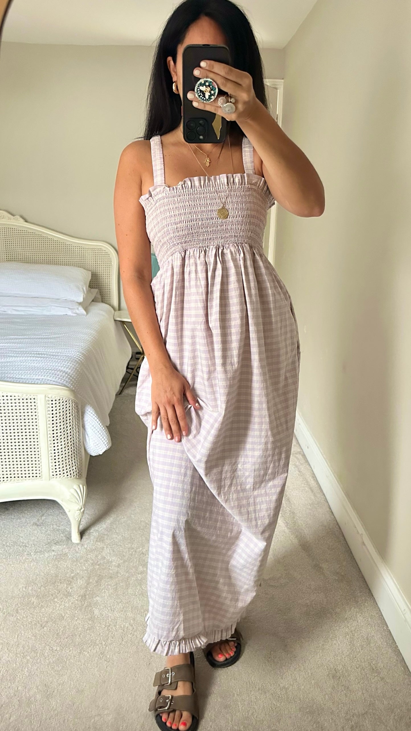 Levi’s lilac cream shirred bust maxi dress holiday small UK 8-10 as new condition