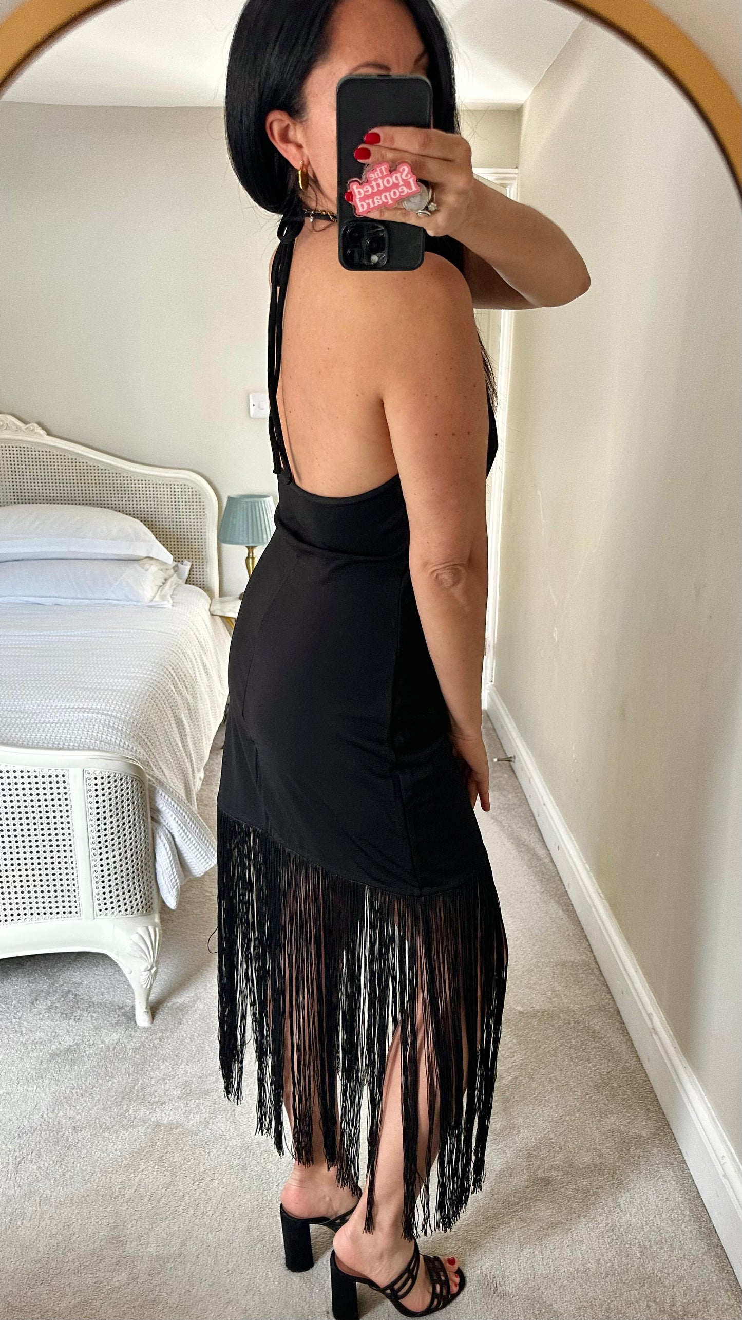& other stories black tassel halterneck midi maxi event dress medium UK 14 vgc