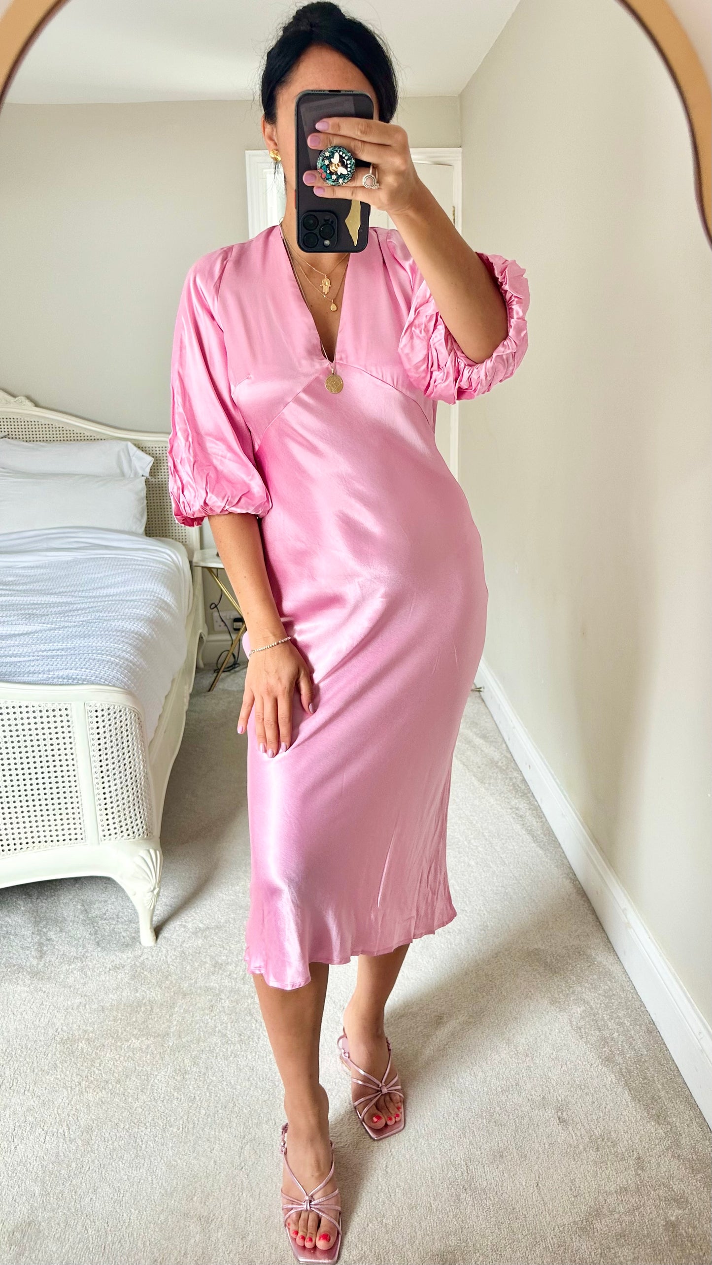 Nobody’s Child rose soft pink midi wedding guest dress medium large UK 12 new bnwt