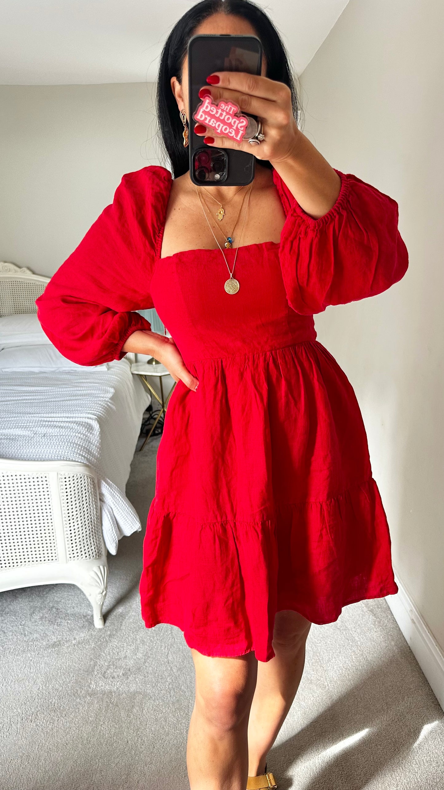& other stories red cotton tiered mini dress medium UK 12 vgc