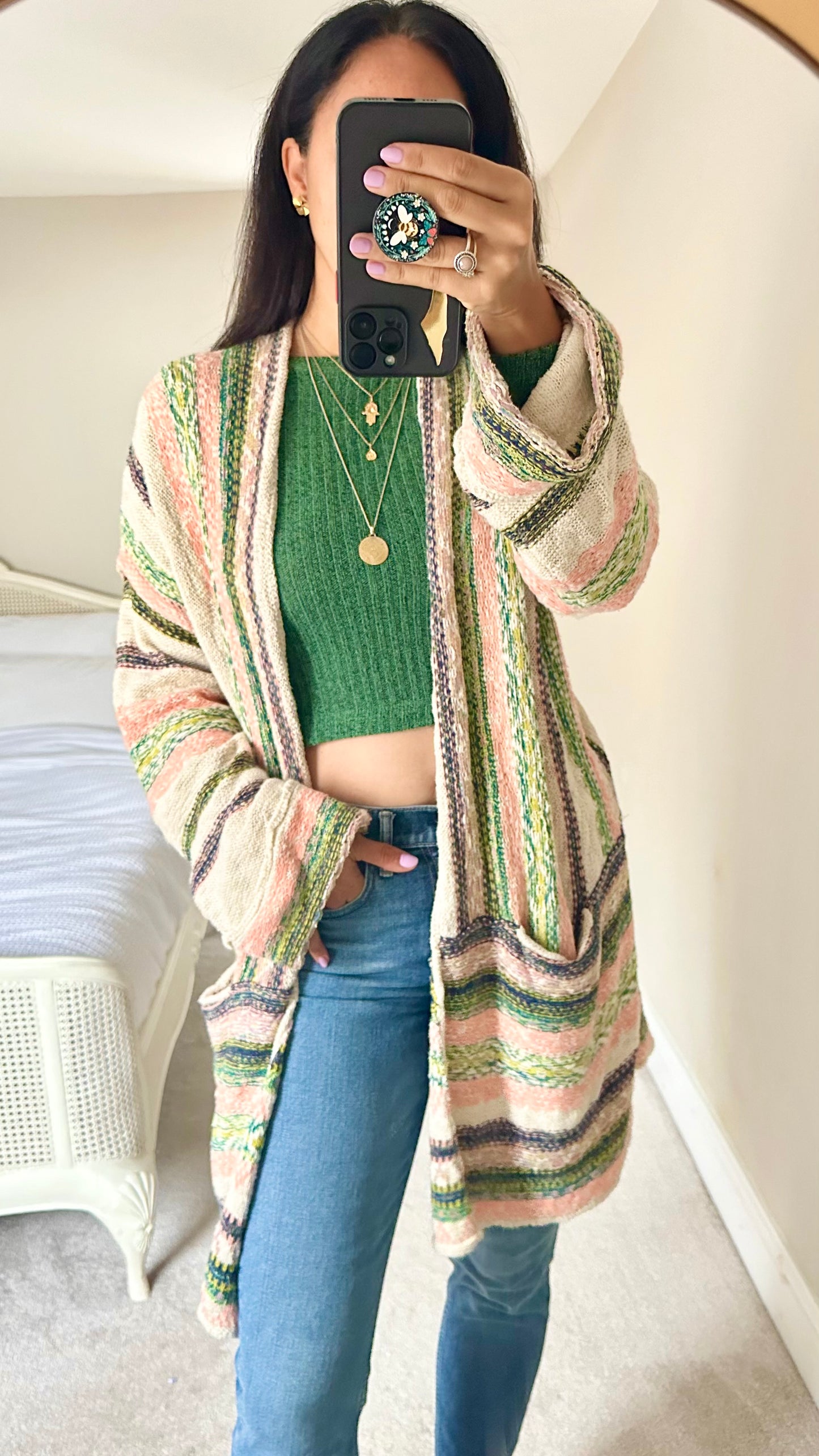 Pilcro @ Anthropologie cotton blend oversized boho long line cardigan medium / large UK 12-14 vgc